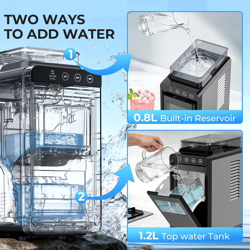 Antarctic Star Countertop Ice Maker, 26lbs/24H Ice Machine, Self-Cleaning Portable Ice Maker with 1.1lb Storage, 8 Bullet Ice in 6 Mins, Compact Ice Maker for Home/Office/Outdoor, Black