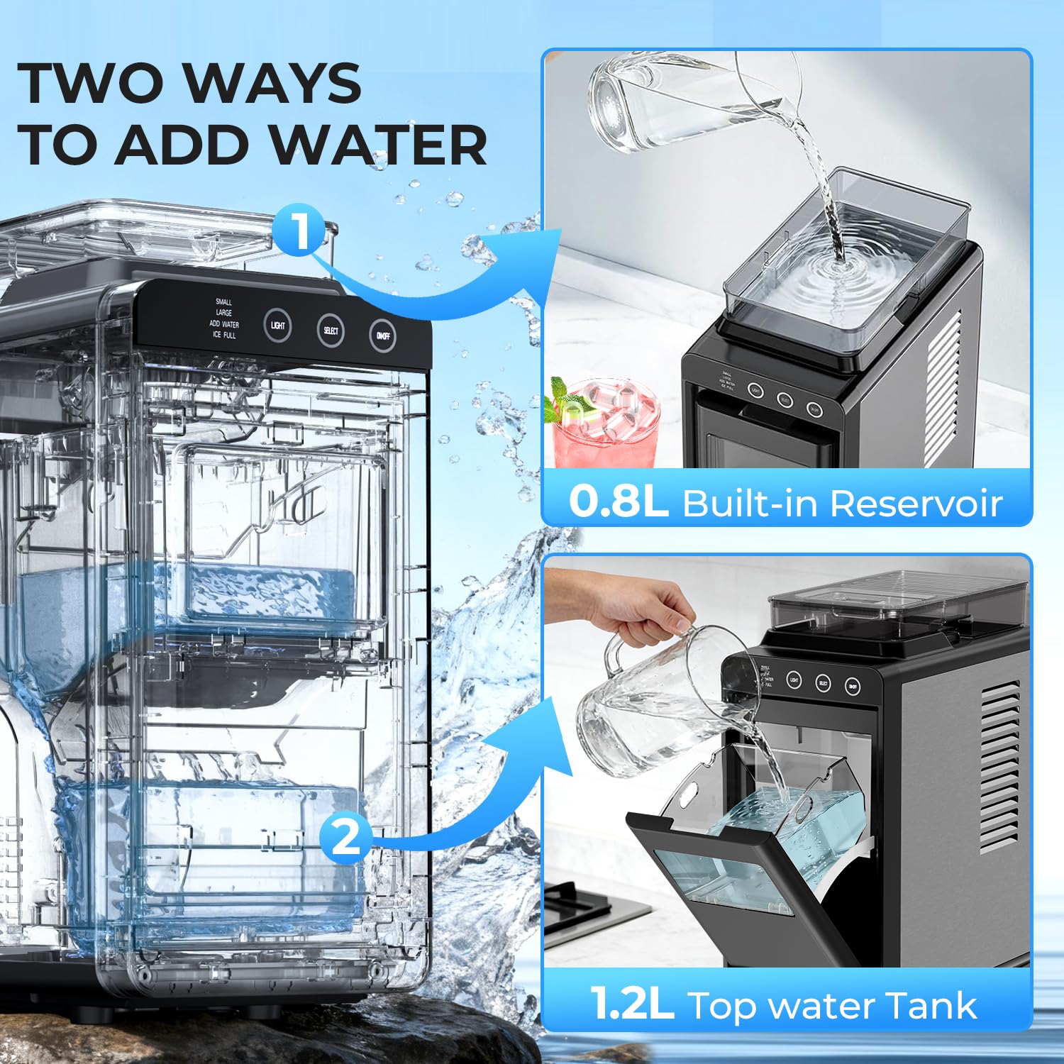 Antarctic Star Countertop Ice Maker, 26lbs/24H Ice Machine, Self-Cleaning Portable Ice Maker with 1.1lb Storage, 8 Bullet Ice in 6 Mins, Compact Ice Maker for Home/Office/Outdoor, Black
