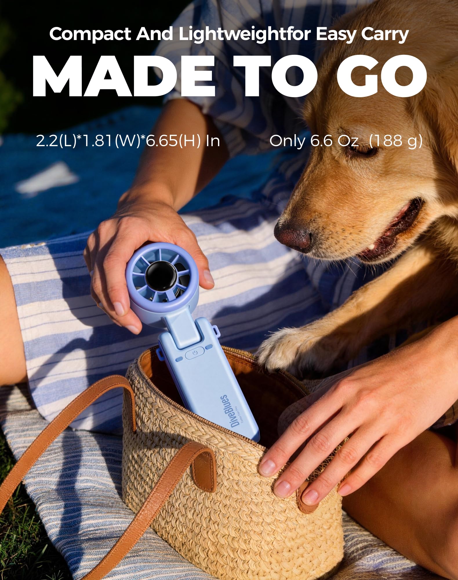 Diveblues Portable Handheld Turbo Fan | 3 IN 1 Hand/Neck/Desk Fan, Up to 12 Working Hours, 5 Gear Wind, Battery Operated, Travel, Working, Outdoor Activities