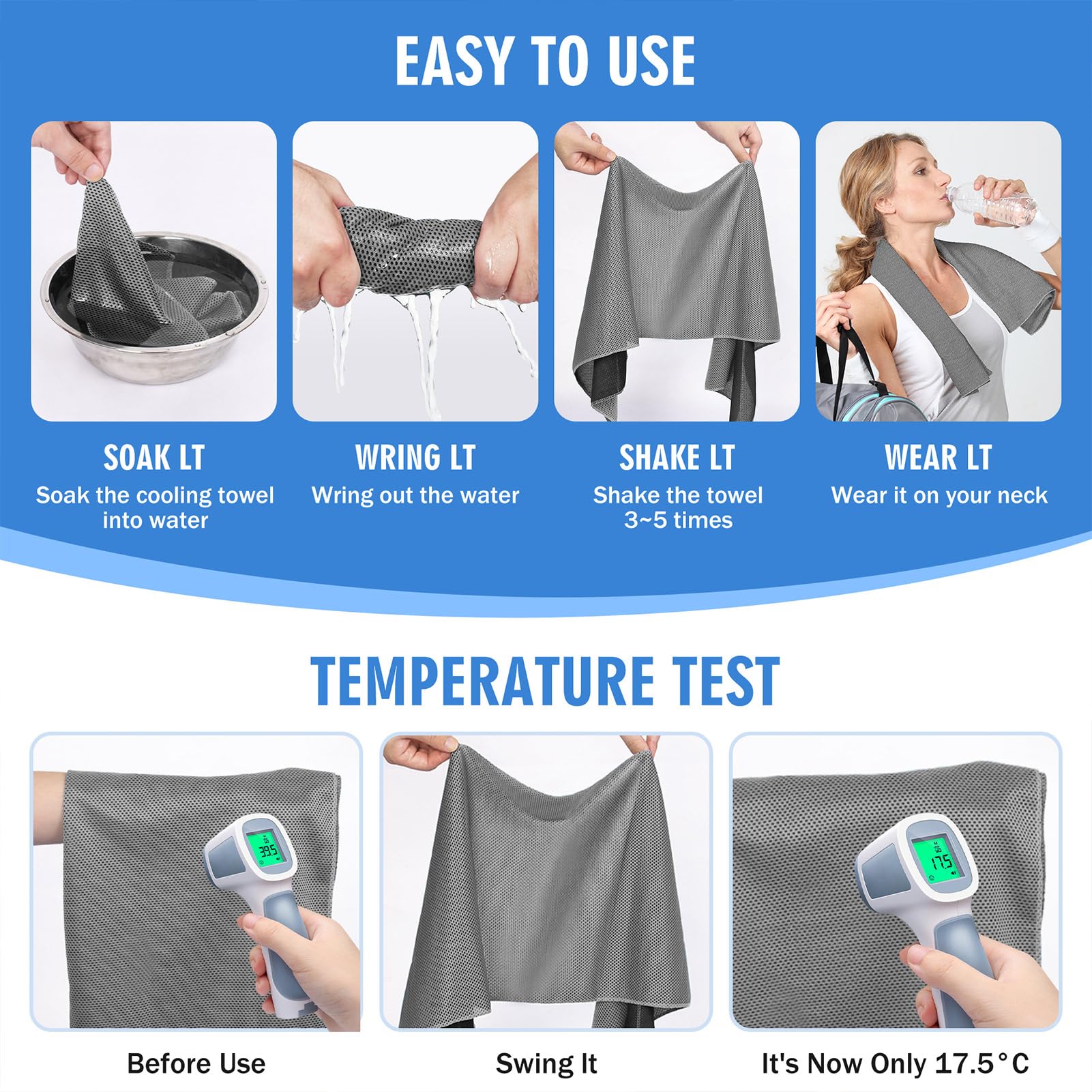 Hemndic 4 Pack Cooling Towels (40"x12"), Soft Breathable Cooling Towels for Neck and Face, Microfiber Workout Towels for Yoga, Golf, Running, Hiking & More Activities