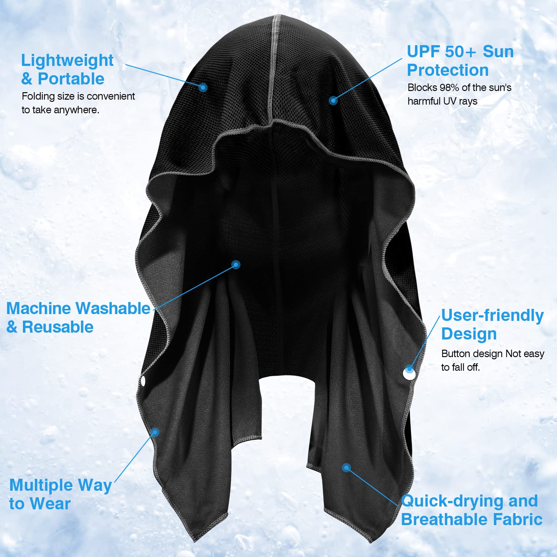 Sukeen Cooling Hoodie Towel, Cooling Towels for Neck and Face Quick Drying Absorbent, UV Protection Cooling Neck Wraps, Sport Workout Camping Cycling Cooling Towel