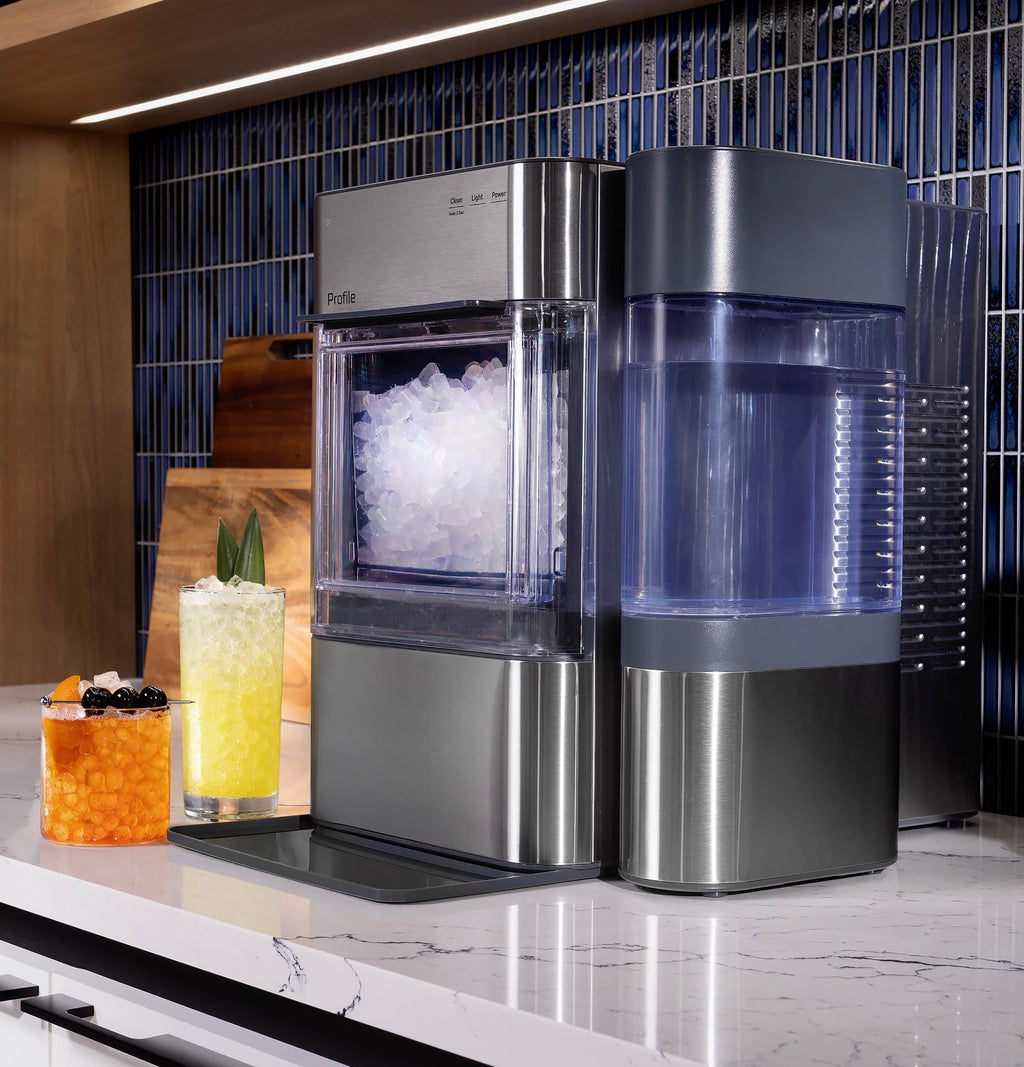 GE Profile Opal Ultra, Countertop Nugget Ice Maker, 1 Gal XL Side Tank, *Amazon Exclusive*, 38 lbs/Day, Pebble Pellet Crushed Ice Machine, WiFi Black Stainless Steel
