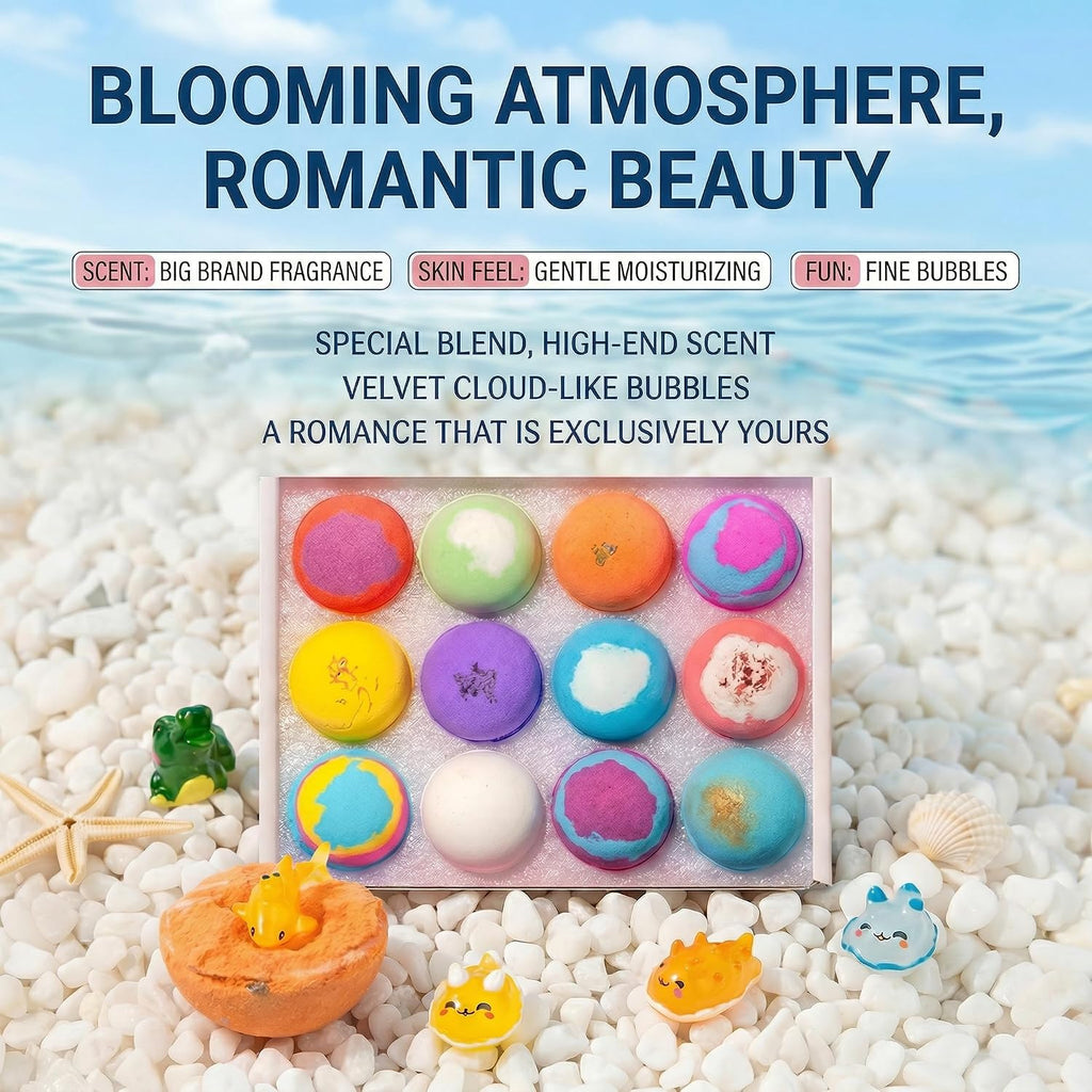 Bath Bombs with Surprise Inside, 12 Pack Fizzy Bubble Bath Gift Set, Ocean Theme Bath Fizzies, Natural Sea Salt Color Changing Spa Bath Balls (Sea Animal 12PC)