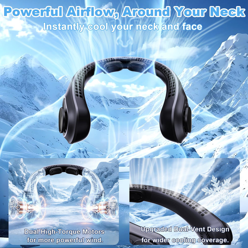 Portable Neck Fan Rechargeable - [with LED Display] 5 Speeds, 5000 mAh Battery Operated Wearable Personal Cooling Bladeless Fan for Outdoor Travel, Gifts for Men Women Kids,Gray