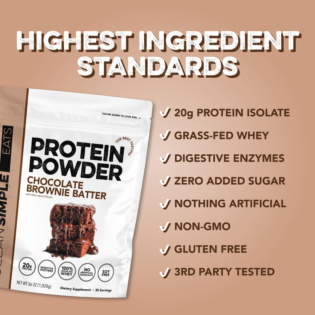 Clean Simple Eats Whey Isolate Protein Powder, Variety Pack, Naturally Sweetened, Zero Added Sugar, 20g 100% GrassFed Protein Powder with Digestive Enzymes, GlutenFree, Non GMO, 10 Single Serve Pack