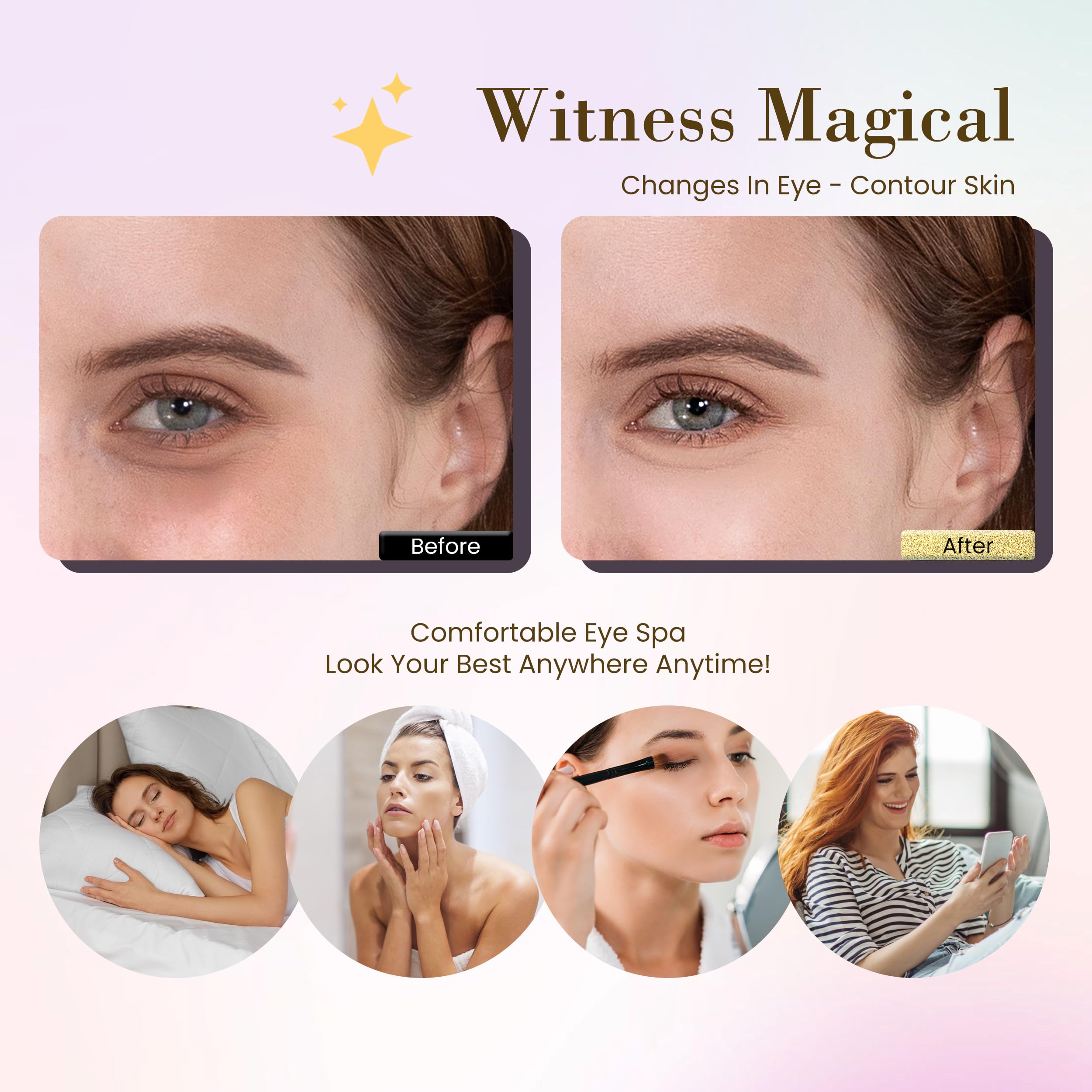32 Pairs Under Eye Patches, Hydrating Eye Masks for Dark Circles Puffiness Puffy Eyes, Anti Wrinkle Collagen Undereye Pads, 32 Sets Travel Skincare Face Gel (24K Golden+Blue+Pink+Green)