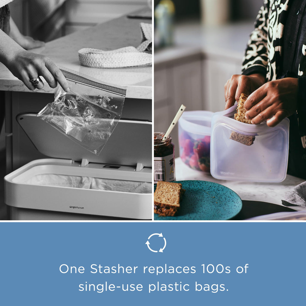 Stasher Silicone Reusable Food Storage Bags, 2-Pack, Reusable Freezer Bags, Microwave, Dishwasher, Oven Safe, Sous Vide, Premium Lunch Containers, Eco Friendly, Food-safe Silicone Snack Bag, Clear