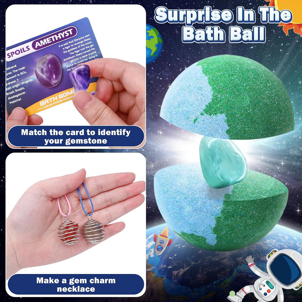 Toylink Galaxy Bath Bombs for Kids with Surprise Inside Space Toys, 8 Pack Planet Bath Bombs with Solar System Gemstones Organic Bubble Bath Fizzies Birthday Christmas Gift for Boys Girls