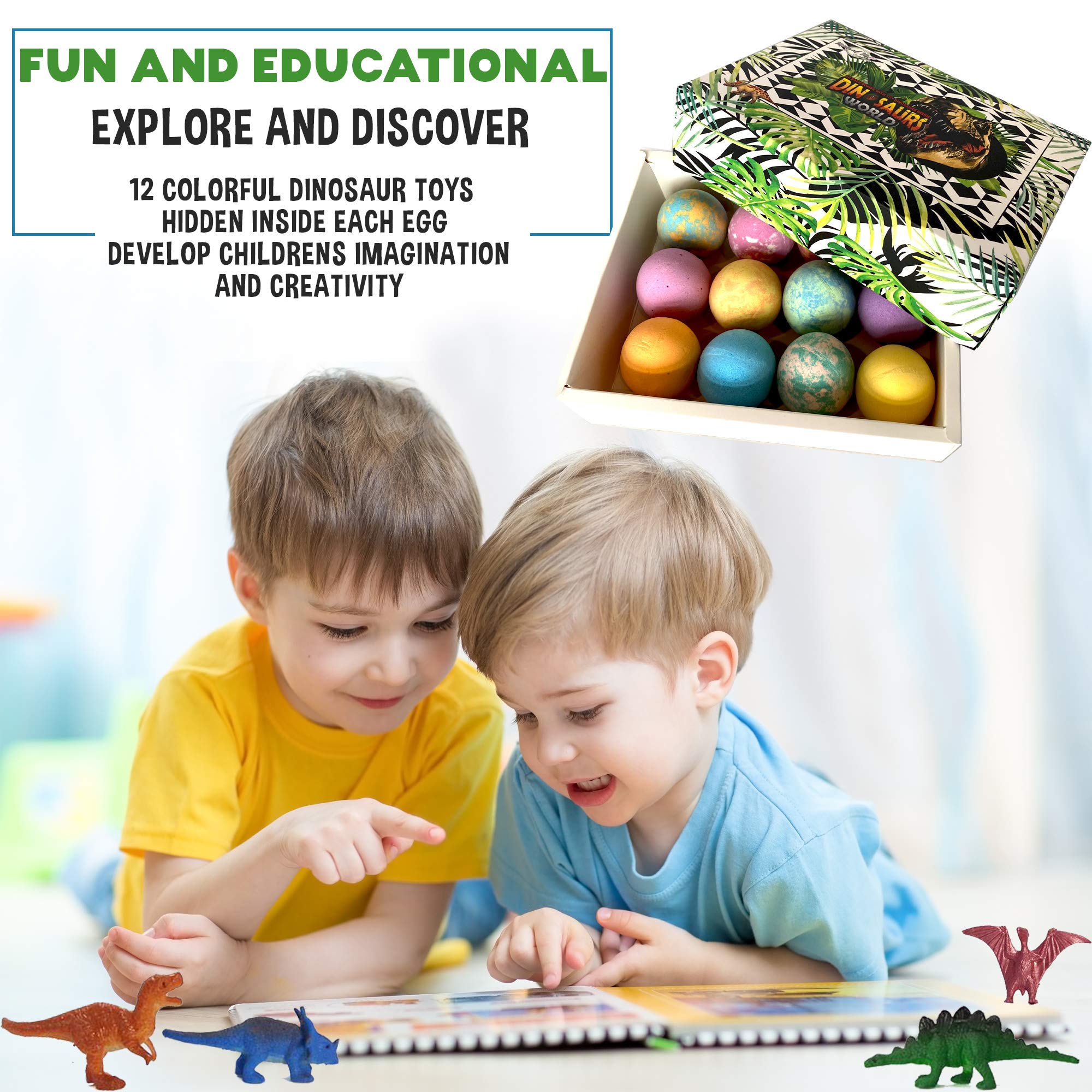 Bath Bombs for Kids with Surprise Toys Inside Plus Dinosaur Puzzle - Set of 9 Organic Dino Egg Bath Bombs, Gentle and Kids Safe, Fizzy Balls with Rich Bubbles, Birthday Gifts for Boys, Girls
