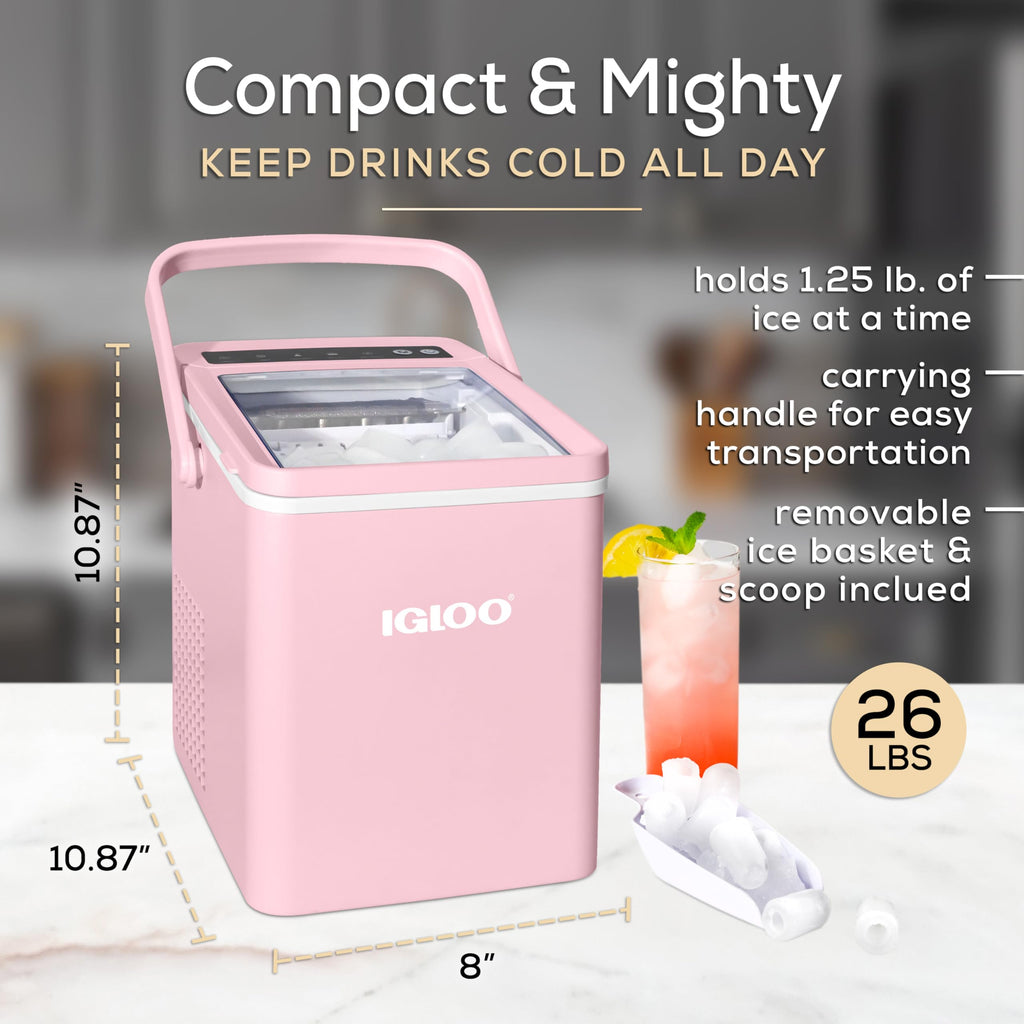 Igloo Automatic Self-Cleaning Portable Electric Countertop Ice Maker Machine with Handle, 26 Pounds in 24 Hours, 9 Ice Cubes Ready in 7 Minutes, with Ice Scoop and Basket