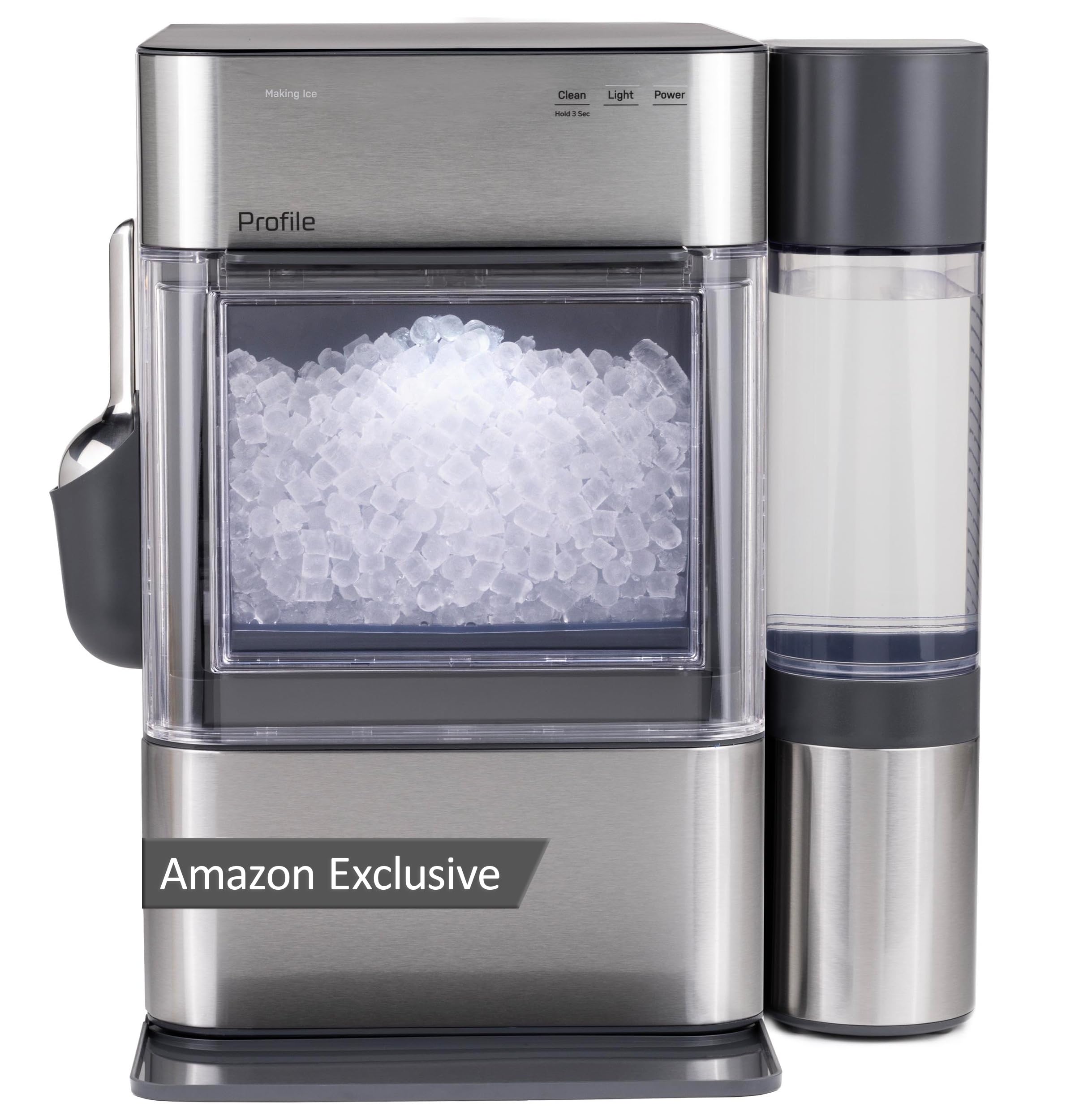 GE Profile Opal Ultra, Countertop Nugget Ice Maker, 1 Gal XL Side Tank, *Amazon Exclusive*, 38 lbs/Day, Pebble Pellet Crushed Ice Machine, WiFi Black Stainless Steel