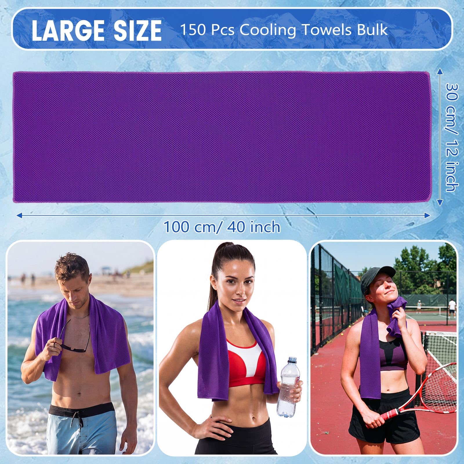 Hosuly 1000 Pack Cooling Towels Bulk 40 x 12 Inch Large Chilly Breathable Sweat Sports Cold Towels Sublimation Microfiber Ice Neck Rag for Hot Weather Workout Gym Team Gift (Dark Blue)