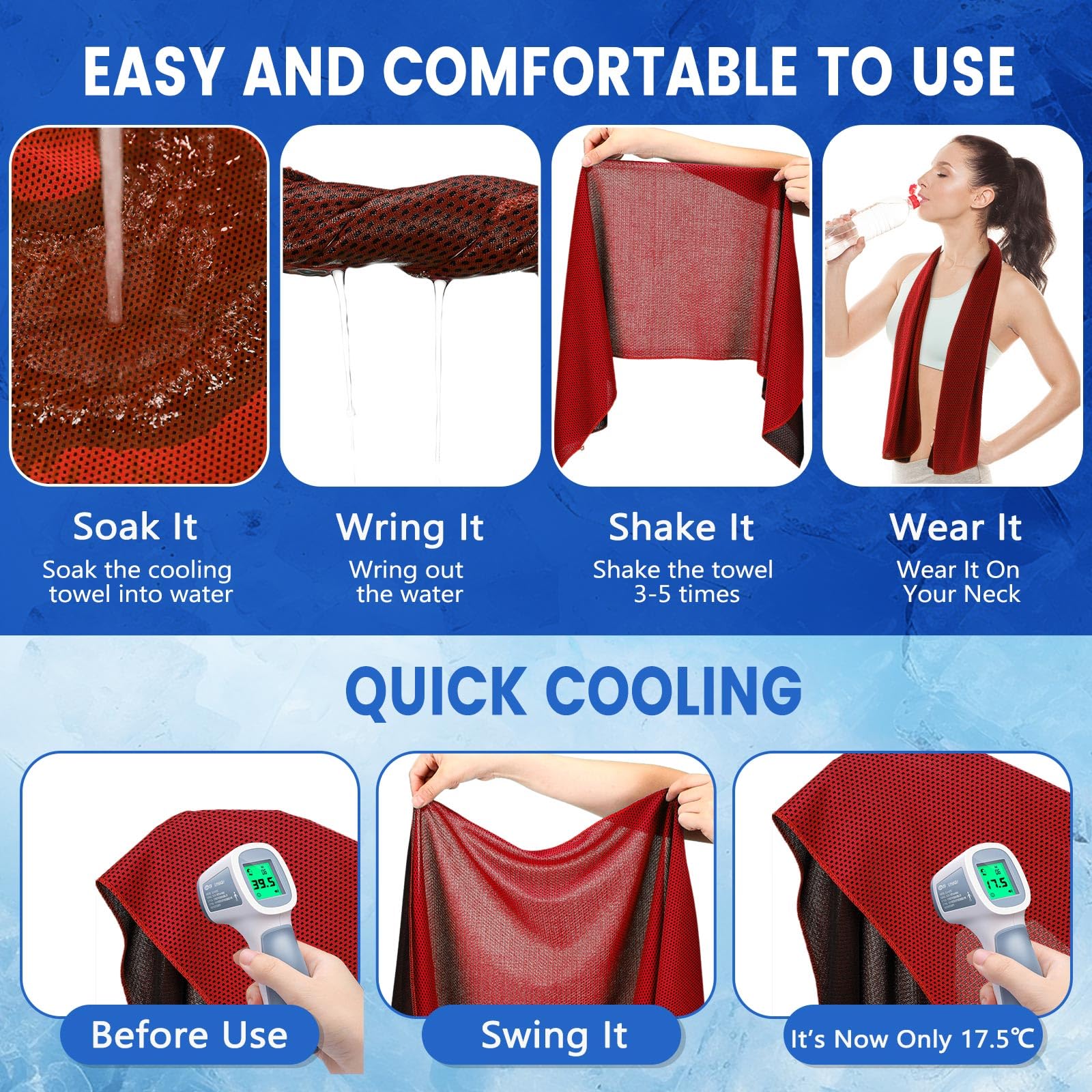 Hosuly 1000 Pack Cooling Towels Bulk 40 x 12 Inch Large Chilly Breathable Sweat Sports Cold Towels Sublimation Microfiber Ice Neck Rag for Hot Weather Workout Gym Team Gift (Dark Blue)