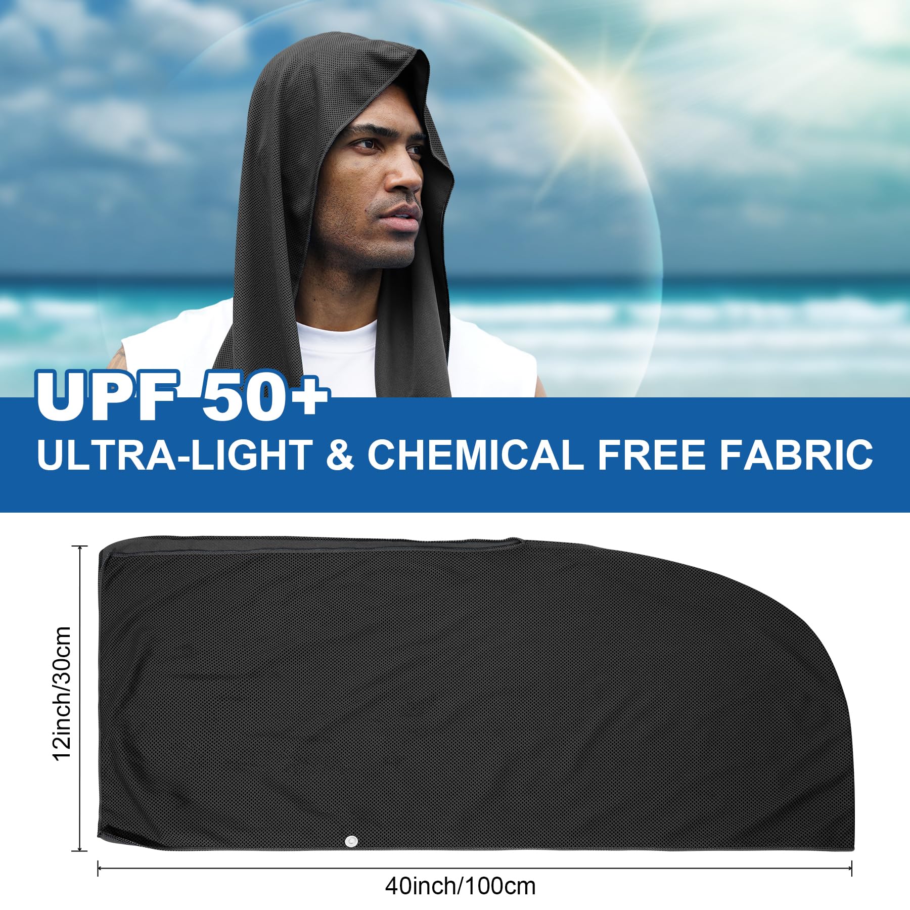 Sukeen Cooling Hoodie Towel, Cooling Towels for Neck and Face Quick Drying Absorbent, UV Protection Cooling Neck Wraps, Sport Workout Camping Cycling Cooling Towel