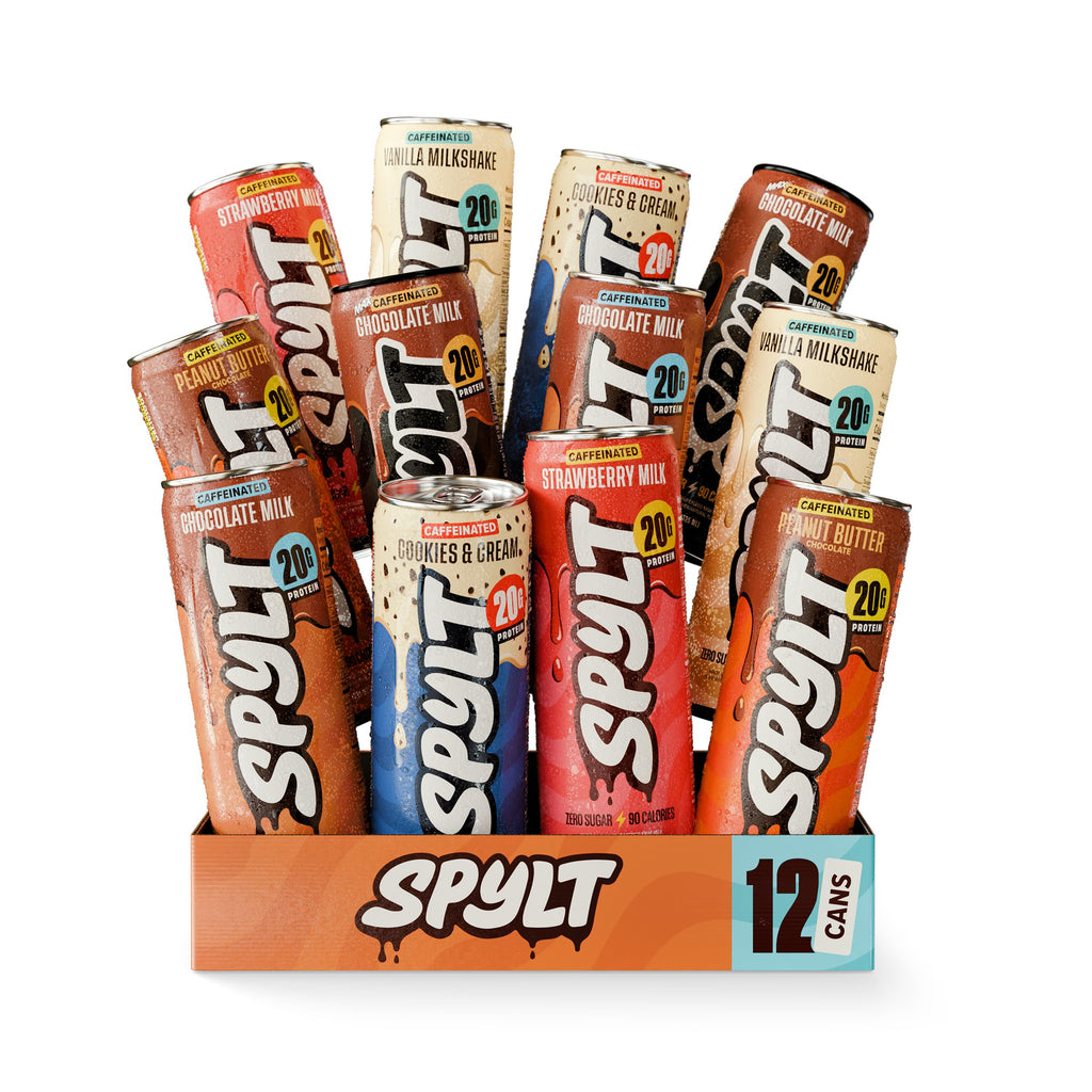 Spylt High Protein Milk - 6 Flavor Variety Pack with 60mg Caffeine & 20g Protein - 90 Calories, Ready to Drink, Sugar Free, Lactose Free Milk, Perfect for Workout Recovery & Afternoon Pick Me Up - 12 Count - Packaging May Vary