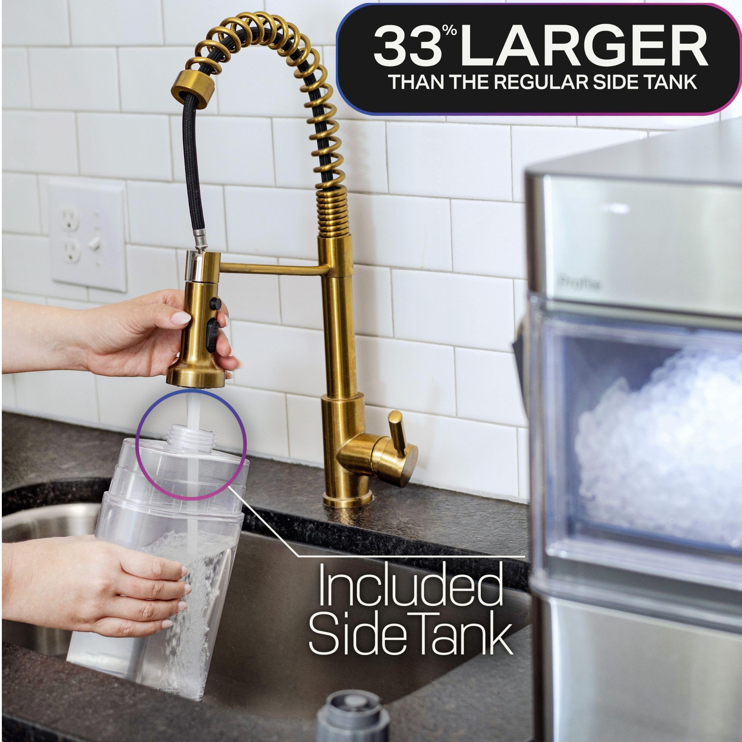 GE Profile Opal Ultra, Countertop Nugget Ice Maker, 1 Gal XL Side Tank, *Amazon Exclusive*, 38 lbs/Day, Pebble Pellet Crushed Ice Machine, WiFi Black Stainless Steel