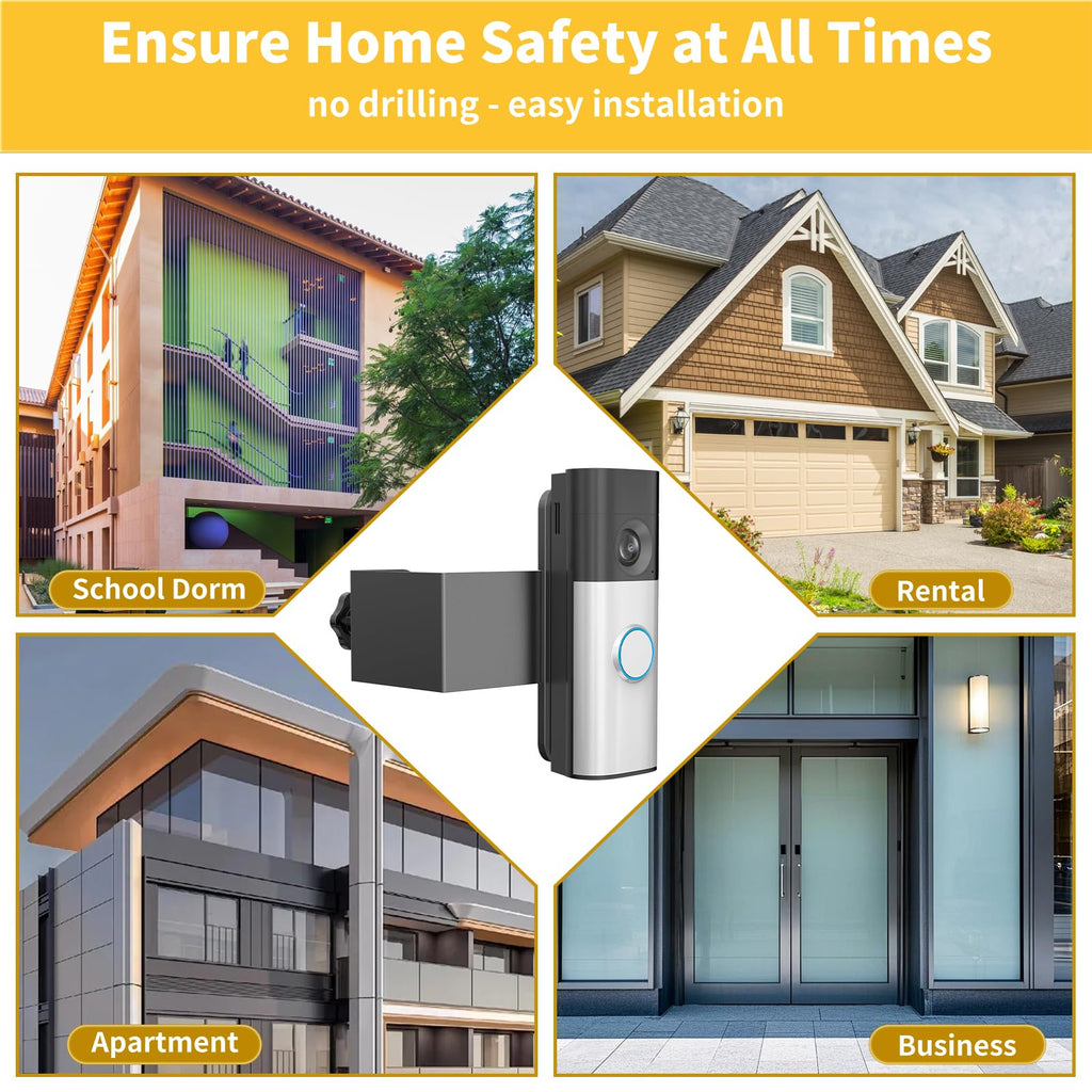 Anti-Theft Video Doorbell Camera Mount Compatible with Ring/Blink Doorbell | No-Drill - Easy to install - No Front Cover Metal Doorbell Bracket Holder for House Rental Apartment Condo