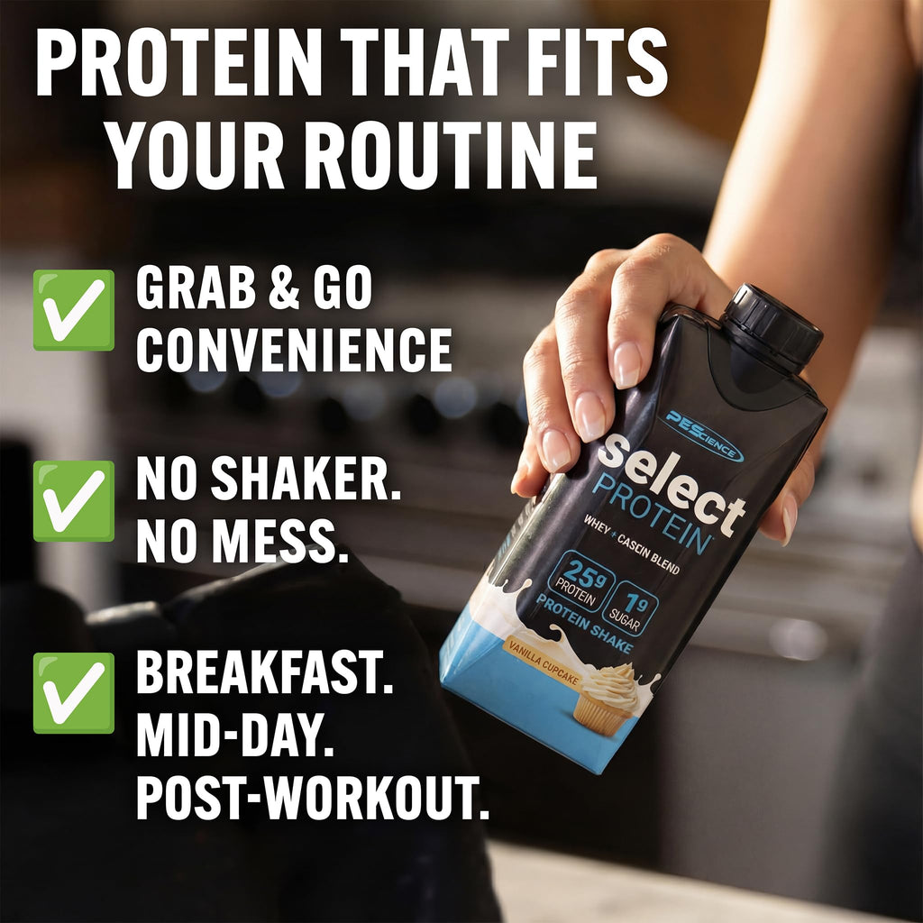 PEScience Select Protein Shake RTD, 25g Whey and Casein Blend, High Protein Drink, Gluten Free, Keto Friendly, 0g Sugar, Low Carb Ready to Drink Meal Replacement, Chocolate Truffle - Pack of 4