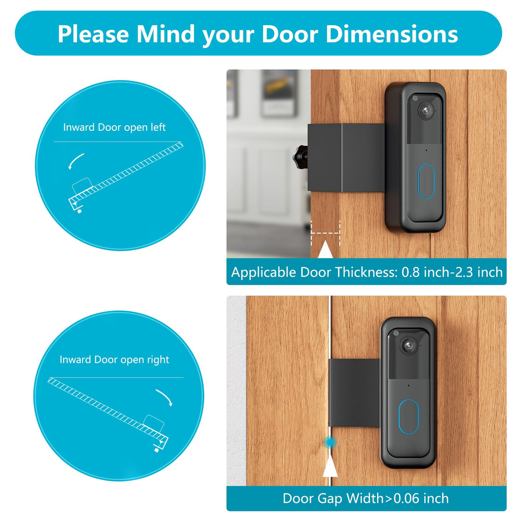 Anti-Theft Blink Doorbell Mount, No-Drill Mounting Bracket for All-New Blink Video Doorbell Camera, Non-Blocking Motion Sensor, Easy to Install, Door Mount Holder for Apartments, Renters (Black)