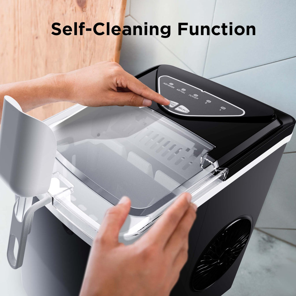 Silonn Countertop Ice Maker with 2.5L Expandable Ice Basket, 26.5lbs/24H, 9 Cubes in 6 Mins, 2 Ice Sizes, Self-Cleaning & LED Touch Control for Home Kitchen Office