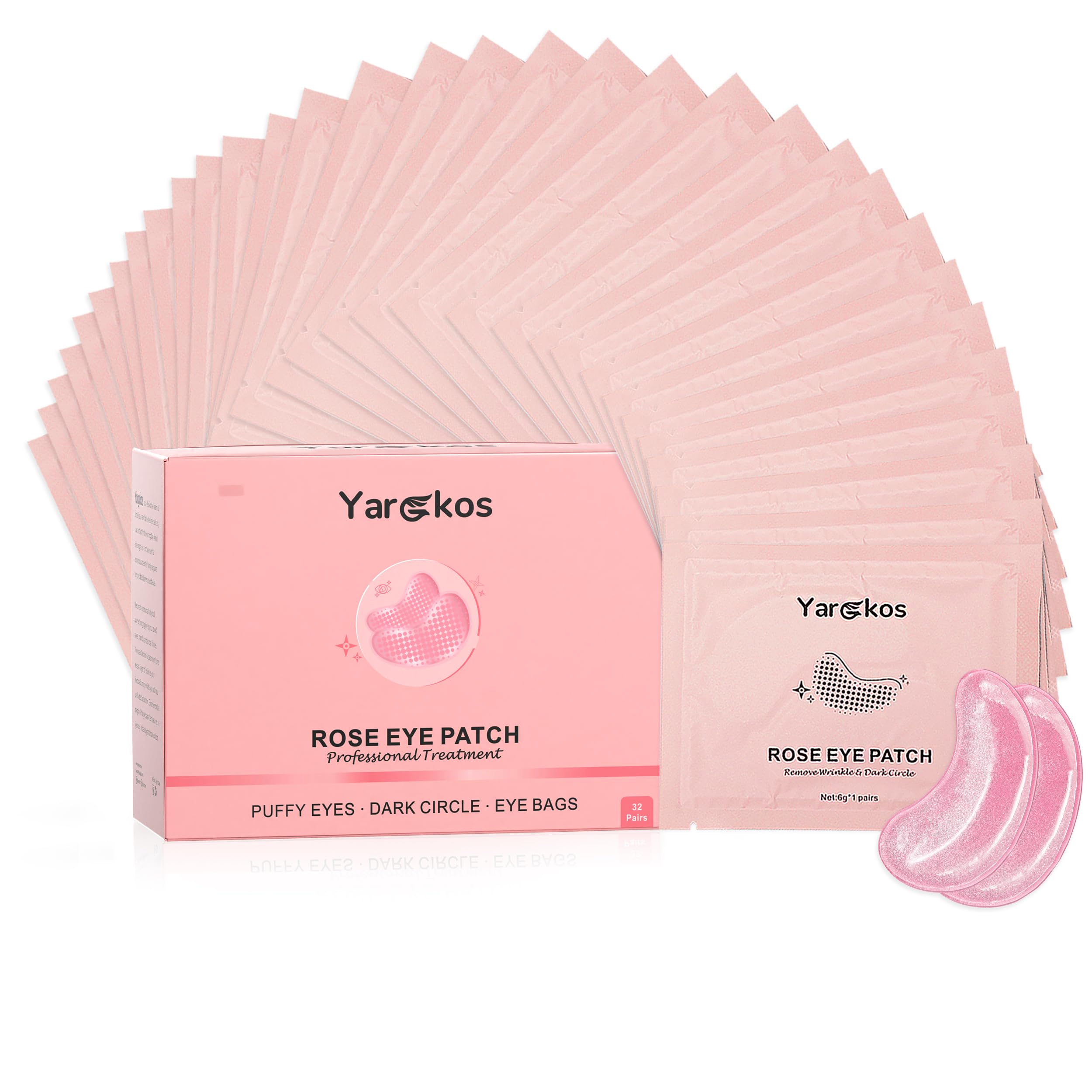 32 Pairs Under Eye Patches, Hydrating Eye Masks for Dark Circles Puffiness Puffy Eyes, Anti Wrinkle Collagen Undereye Pads, 32 Sets Travel Skincare Face Gel (24K Golden+Blue+Pink+Green)