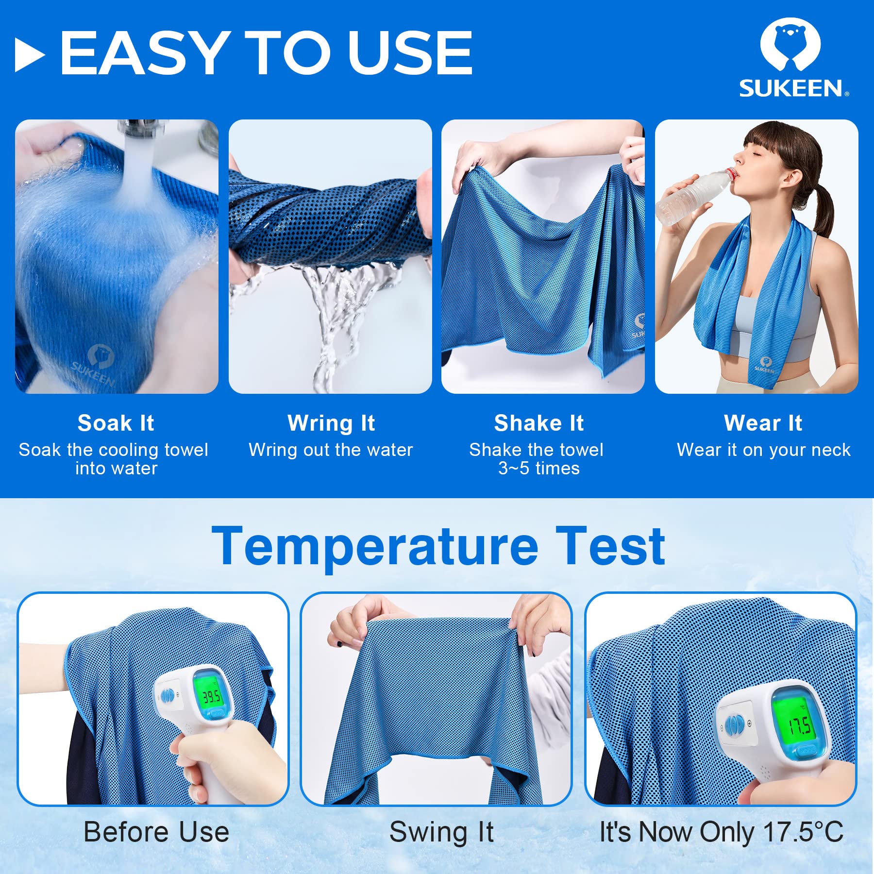Sukeen Cooling Towel for Neck and Face (40"x12"), Microfiber Bulk Cooling Towels for Athletes Cooling Neck Wraps Instant Cooling Towels for Yoga,Gym,Golf,Running,Fitness and Workout