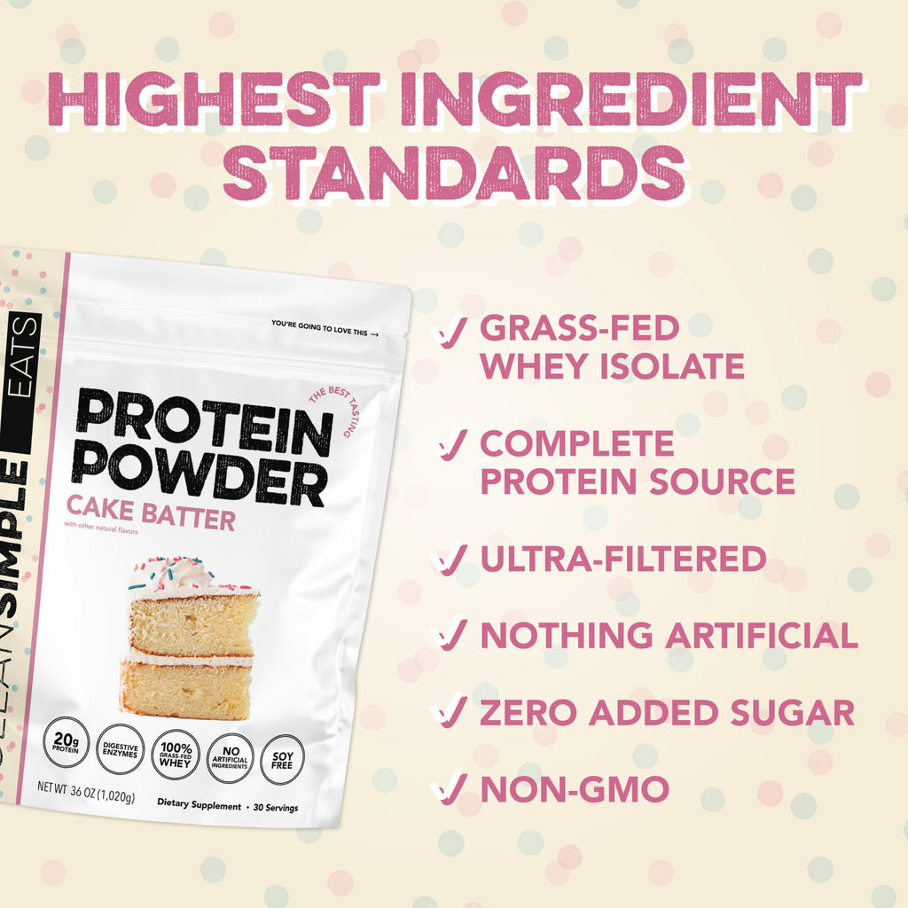 Clean Simple Eats Whey Isolate Protein Powder, Variety Pack, Naturally Sweetened, Zero Added Sugar, 20g 100% GrassFed Protein Powder with Digestive Enzymes, GlutenFree, Non GMO, 10 Single Serve Pack