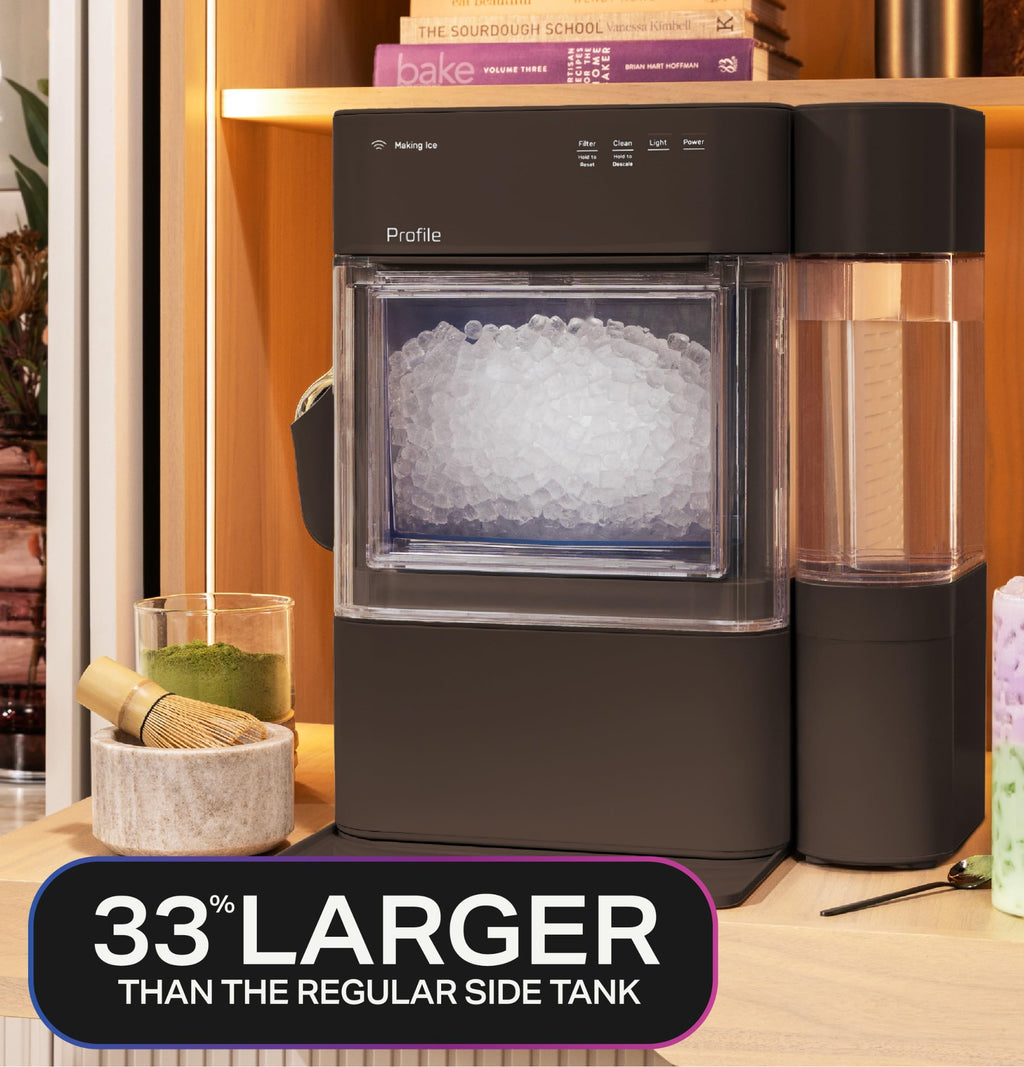 GE Profile Opal Ultra, Countertop Nugget Ice Maker, 1 Gal XL Side Tank, *Amazon Exclusive*, 38 lbs/Day, Pebble Pellet Crushed Ice Machine, WiFi Black Stainless Steel