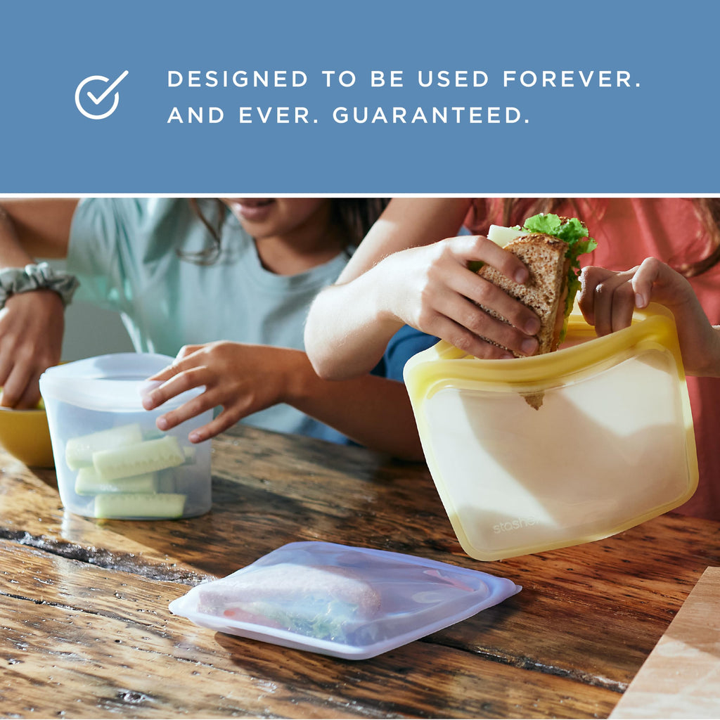 Stasher Silicone Reusable Storage Bags, 4-Pack, Reusable Freezer Bags, Microwave, Dishwasher, Oven Safe, Sous Vide, Premium Lunch Containers, Eco Friendly, Food-safe Silicone Snack Bag, Clear