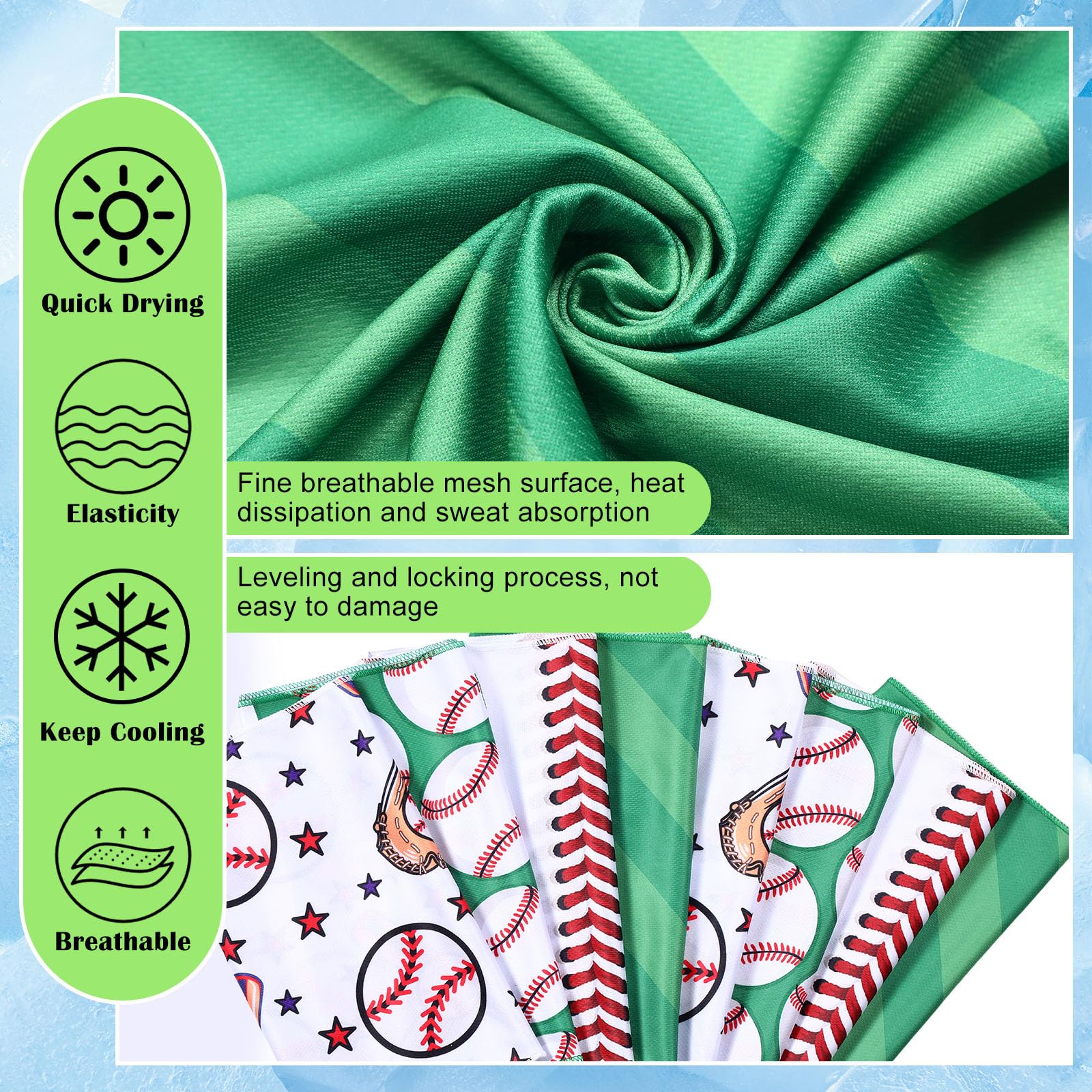 FuWeave 24 Pack Baseball Cooling Towel 40 x 12 Inch Breathable Sport Cooling Towel Microfiber Fast Drying Baseball Team Gifts for Athletes Yoga Gym Camping Running