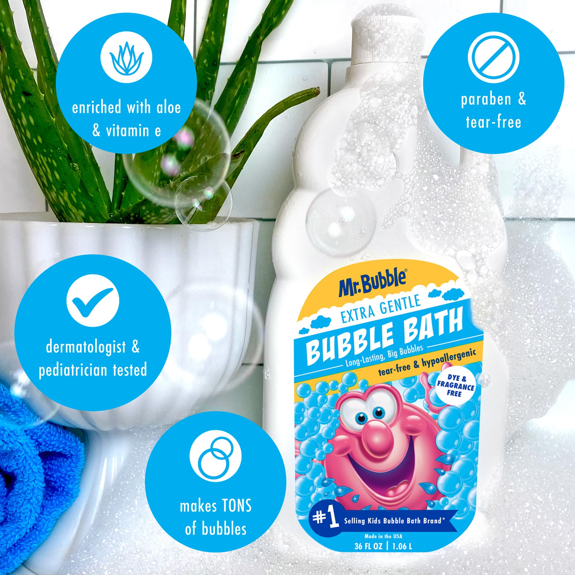 Mr. Bubble Extra Gentle Bubble Bath - Hypoallergenic, Tear Free Bubble Bath Solution Perfect for Sensitive Skin (Pack of 2 Bottles, 16 fl oz Each)