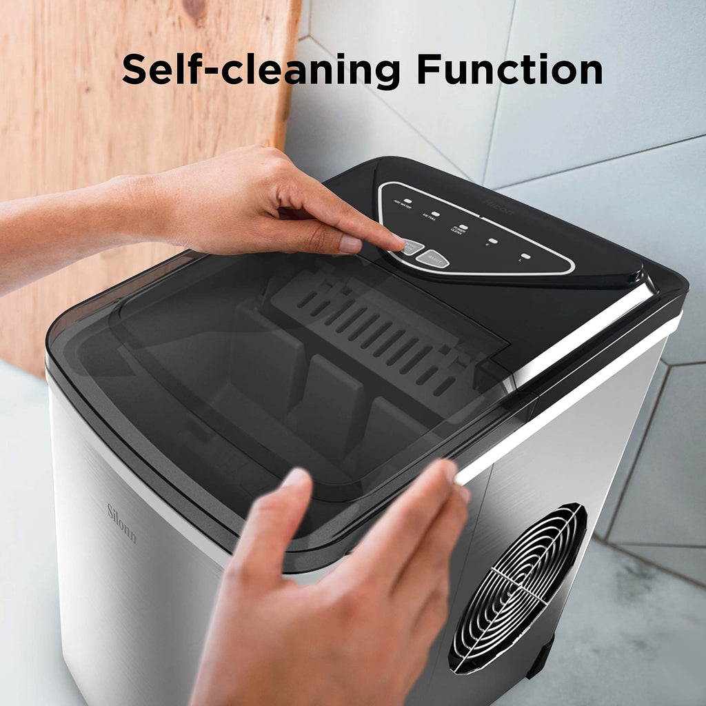 Silonn Countertop Ice Maker with 2.5L Expandable Ice Basket, 26.5lbs/24H, 9 Cubes in 6 Mins, 2 Ice Sizes, Self-Cleaning & LED Touch Control for Home Kitchen Office