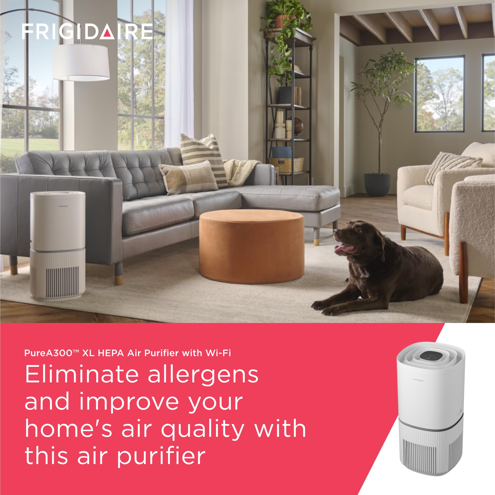 Frigidaire PureA300 HEPA Air Purifier with Wi-Fi for Small Bedrooms, Covers up to 850 Sq. Ft., 3-Stage Filtration, Energy Star Certification, Air Quality Monitoring, Smart Mode, Ultra Quiet, White