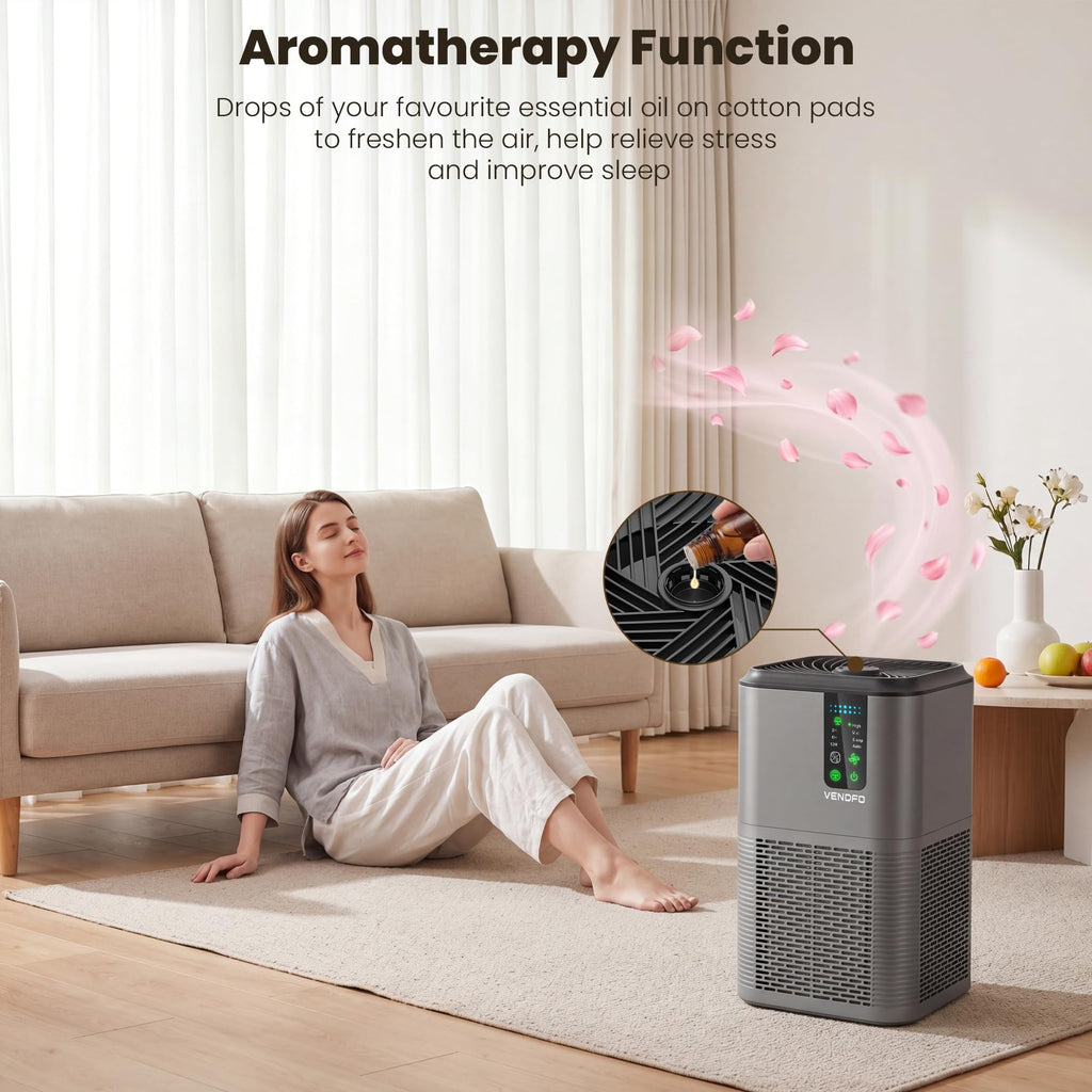 Air Purifiers for Home Large Room Up to 1750ft², Vendfo H13 HEPA Air Purifier for Bedroom with Auto Air Quality Monitor, Air Cleaner with Fragrance for Smoke Dust Pollen Pets Hair Odor, White Black