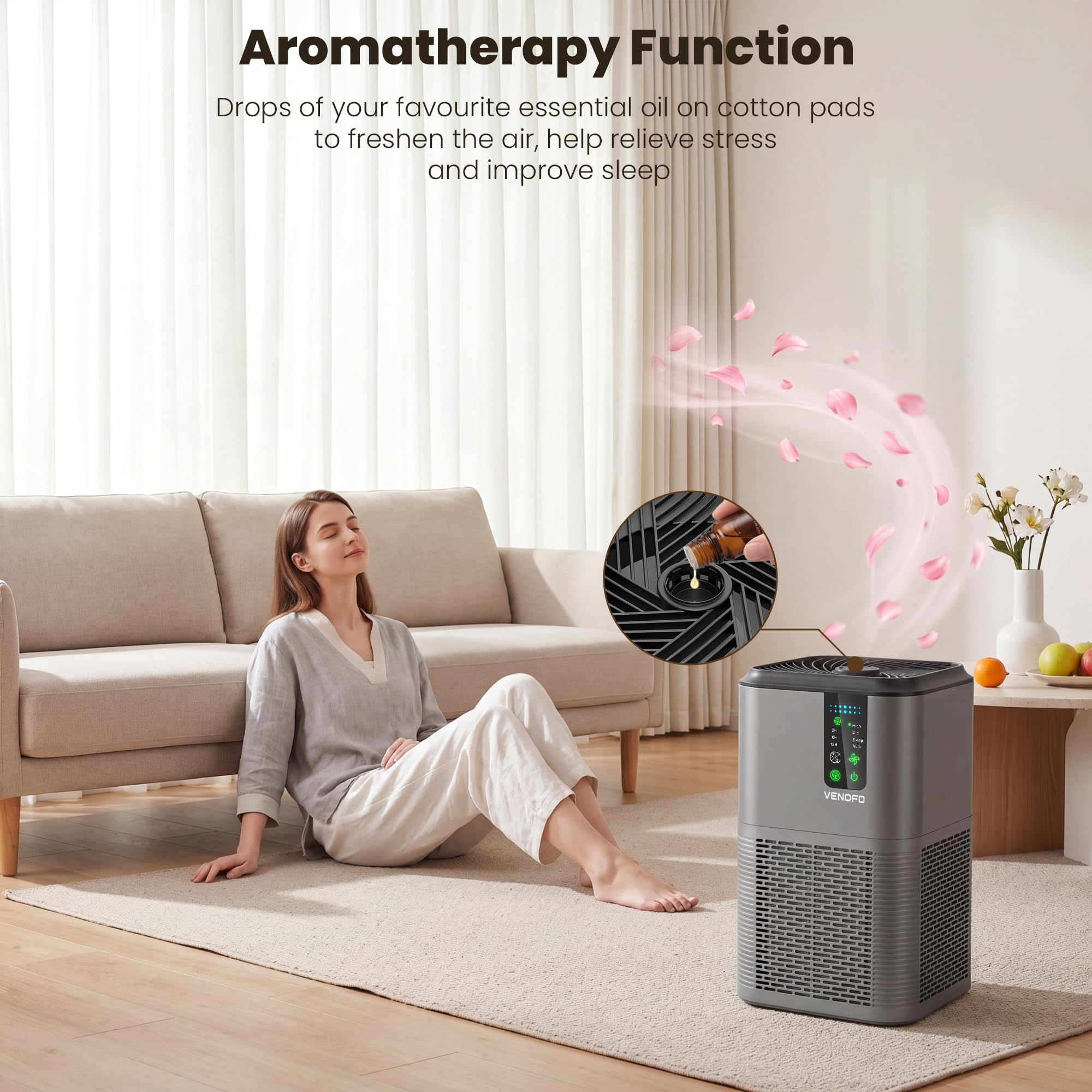 Air Purifiers for Home Large Room Up to 1750ft², Vendfo H13 HEPA Air Purifier for Bedroom with Auto Air Quality Monitor, Air Cleaner with Fragrance for Smoke Dust Pollen Pets Hair Odor, White Black