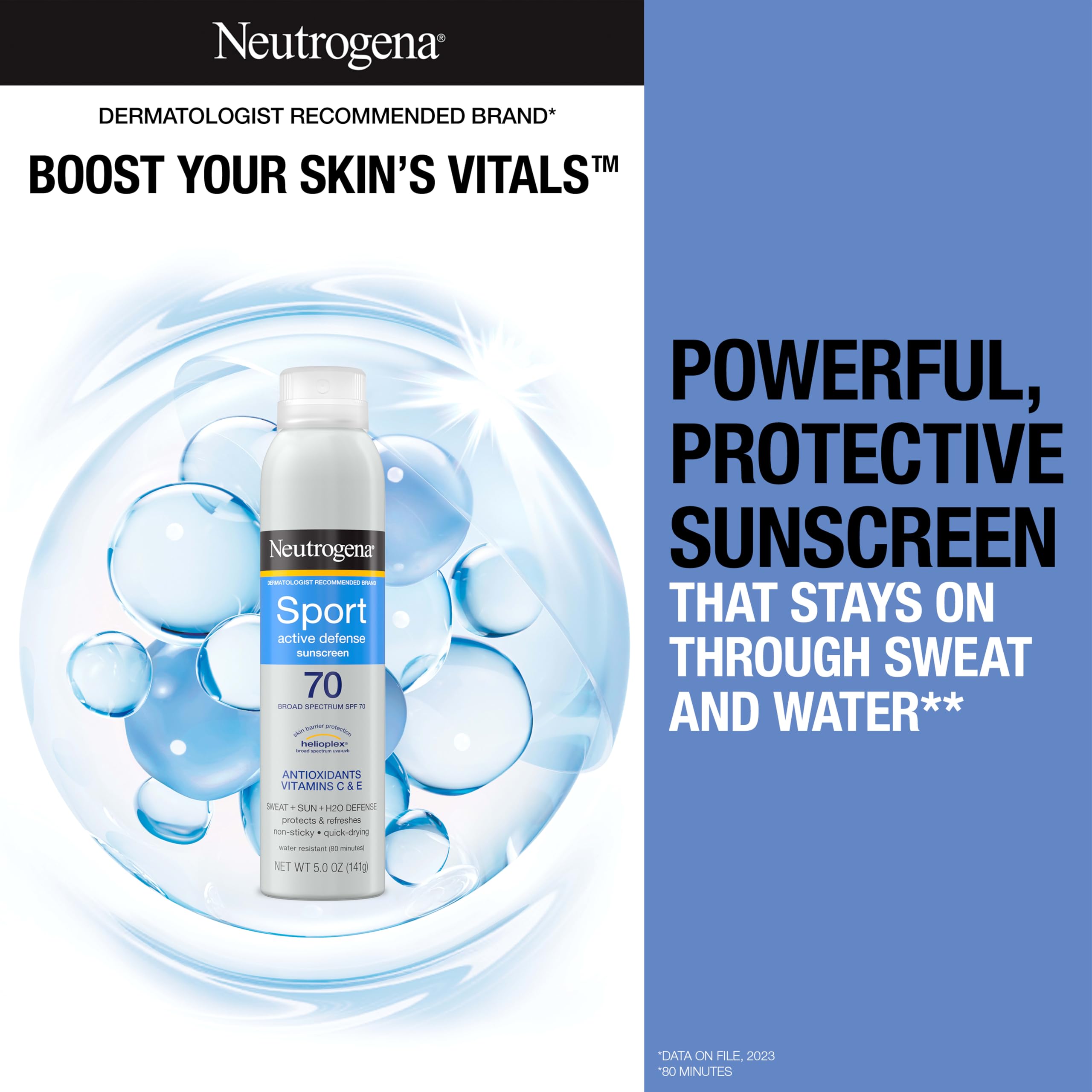 Neutrogena, Sport Face Sunscreen SPF 70+, Oil-Free, Sweat and Water-Resistant, Broad-Spectrum UVA/UVB, 2.5 Fl Oz