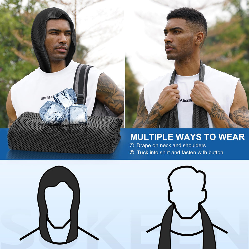 Sukeen Cooling Hoodie Towel, Cooling Towels for Neck and Face Quick Drying Absorbent, UV Protection Cooling Neck Wraps, Sport Workout Camping Cycling Cooling Towel