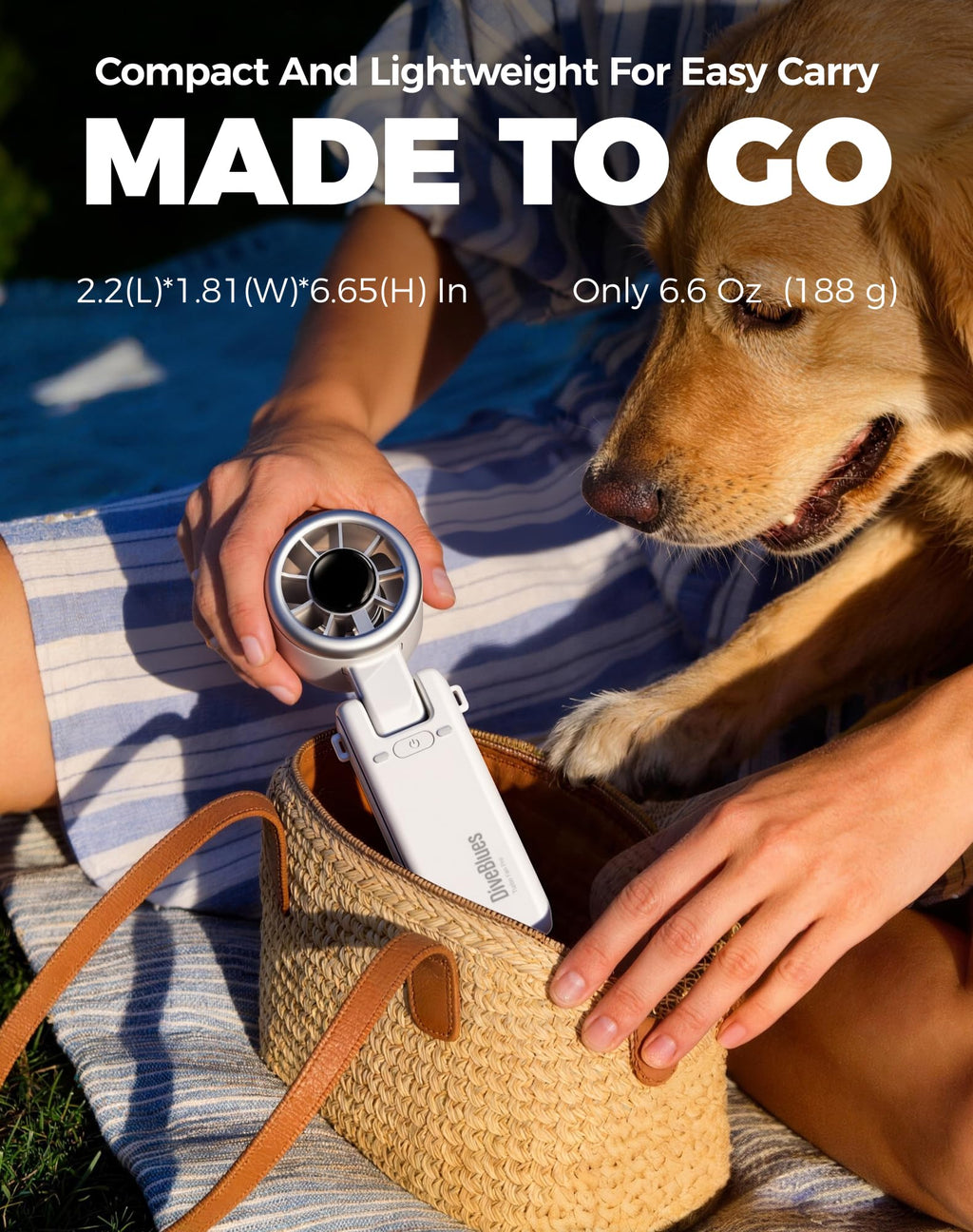 Diveblues Portable Handheld Turbo Fan | 3 IN 1 Hand/Neck/Desk Fan, Up to 12 Working Hours, 5 Gear Wind, Battery Operated, Travel, Working, Outdoor Activities