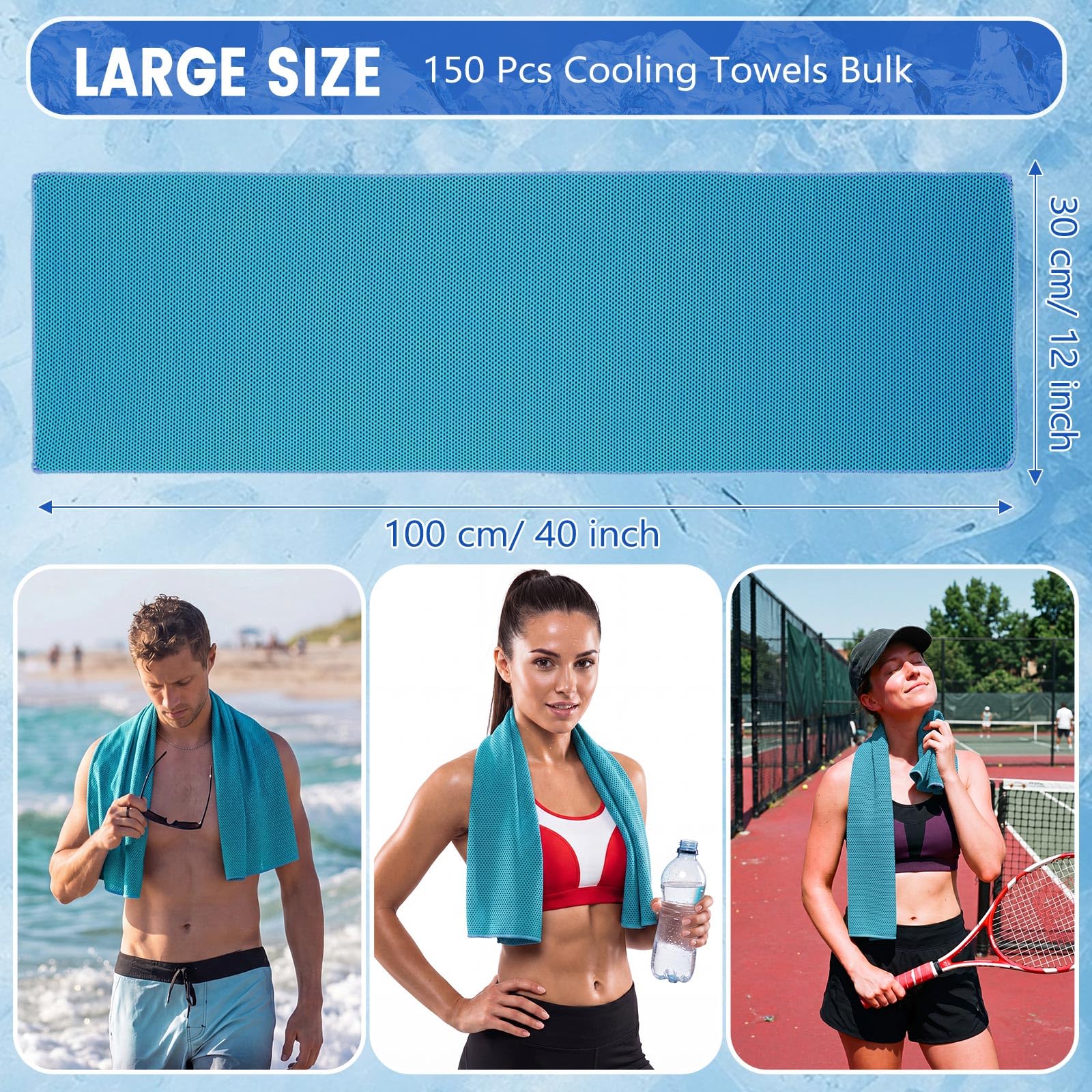 Hosuly 1000 Pack Cooling Towels Bulk 40 x 12 Inch Large Chilly Breathable Sweat Sports Cold Towels Sublimation Microfiber Ice Neck Rag for Hot Weather Workout Gym Team Gift (Dark Blue)