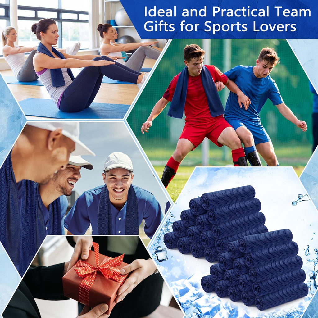 Hosuly 1000 Pack Cooling Towels Bulk 40 x 12 Inch Large Chilly Breathable Sweat Sports Cold Towels Sublimation Microfiber Ice Neck Rag for Hot Weather Workout Gym Team Gift (Dark Blue)