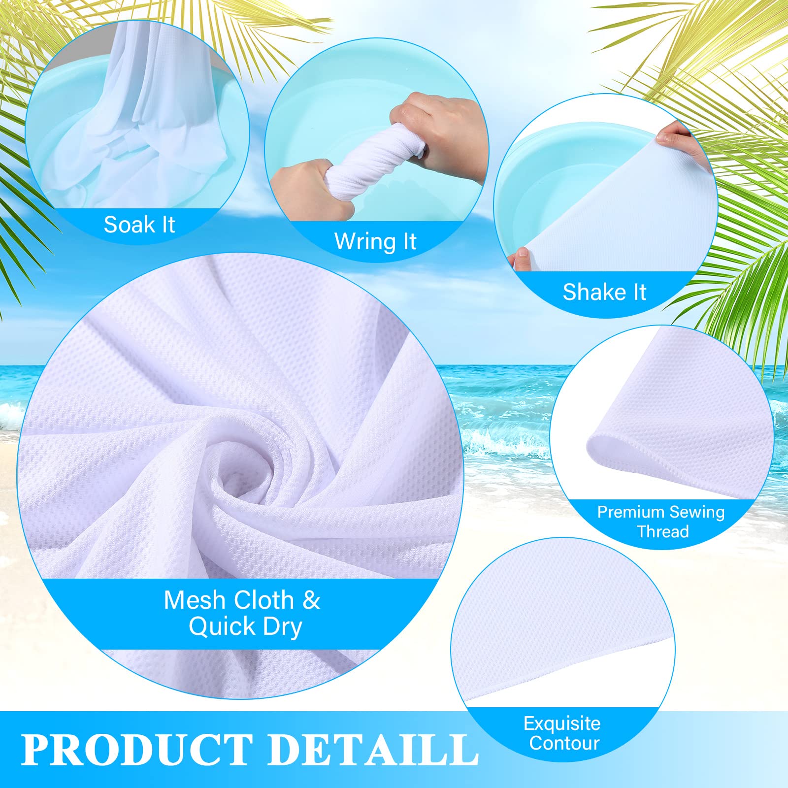 BBTO 6 Count Sublimation Cooling Towels Bulk for Sports 40"x12" White Golf Sweat Gym Towel Ice Breathable Soft Chilly Microfiber Sweat Rags for Neck Face Body Hot Weather Workout Sports