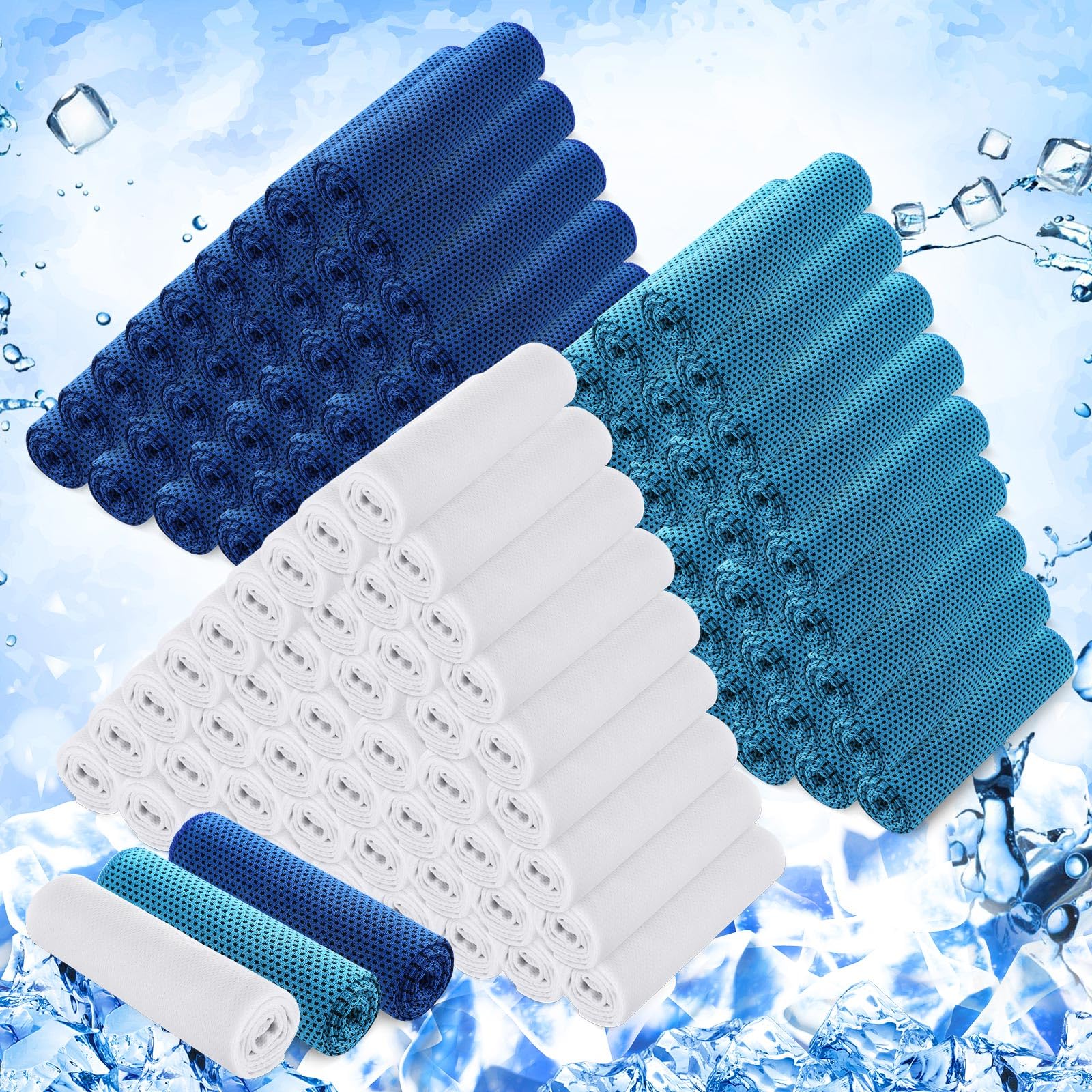 Hosuly 1000 Pack Cooling Towels Bulk 40 x 12 Inch Large Chilly Breathable Sweat Sports Cold Towels Sublimation Microfiber Ice Neck Rag for Hot Weather Workout Gym Team Gift (Dark Blue)