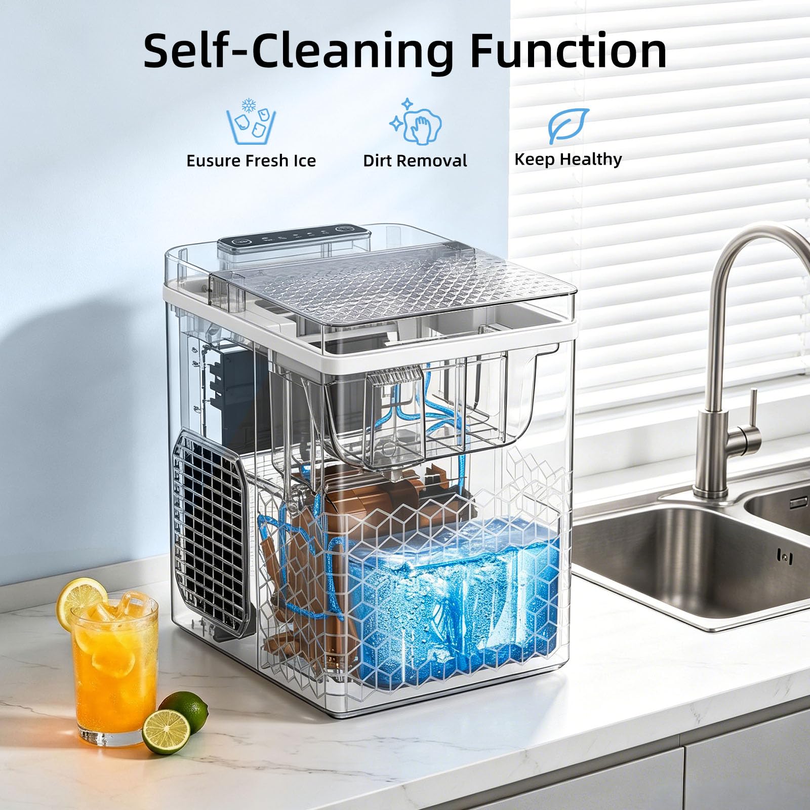 Antarctic Star Ice Maker Countertop, Portable Ice Machine with Carry Handle, 26Lbs Per Day, 9 Cubes Ready in 6 Mins, Self-Cleaning Ice Makers with Ice Scoop and Basket for Kitchen/Office/Party (Black)