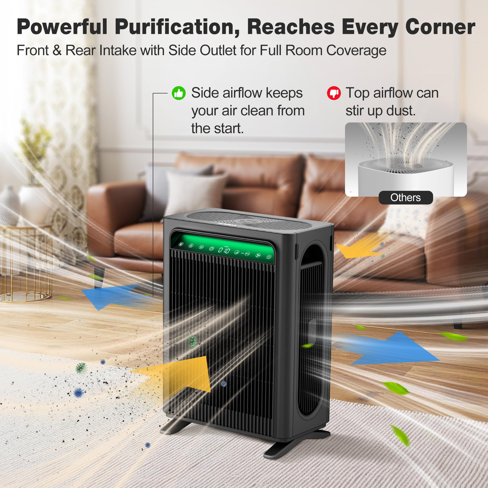 KNKA Air Purifier for Home Bedroom Large Room Up to 1,695 Ft² in 1 Hr, HEPA Sleep Mode Air Cleaner with Washable Pre-Filter, AHAM VERIFIDE, AQI Display, Pet Mode for Pets, Dust, Pollen, APH4000, Black