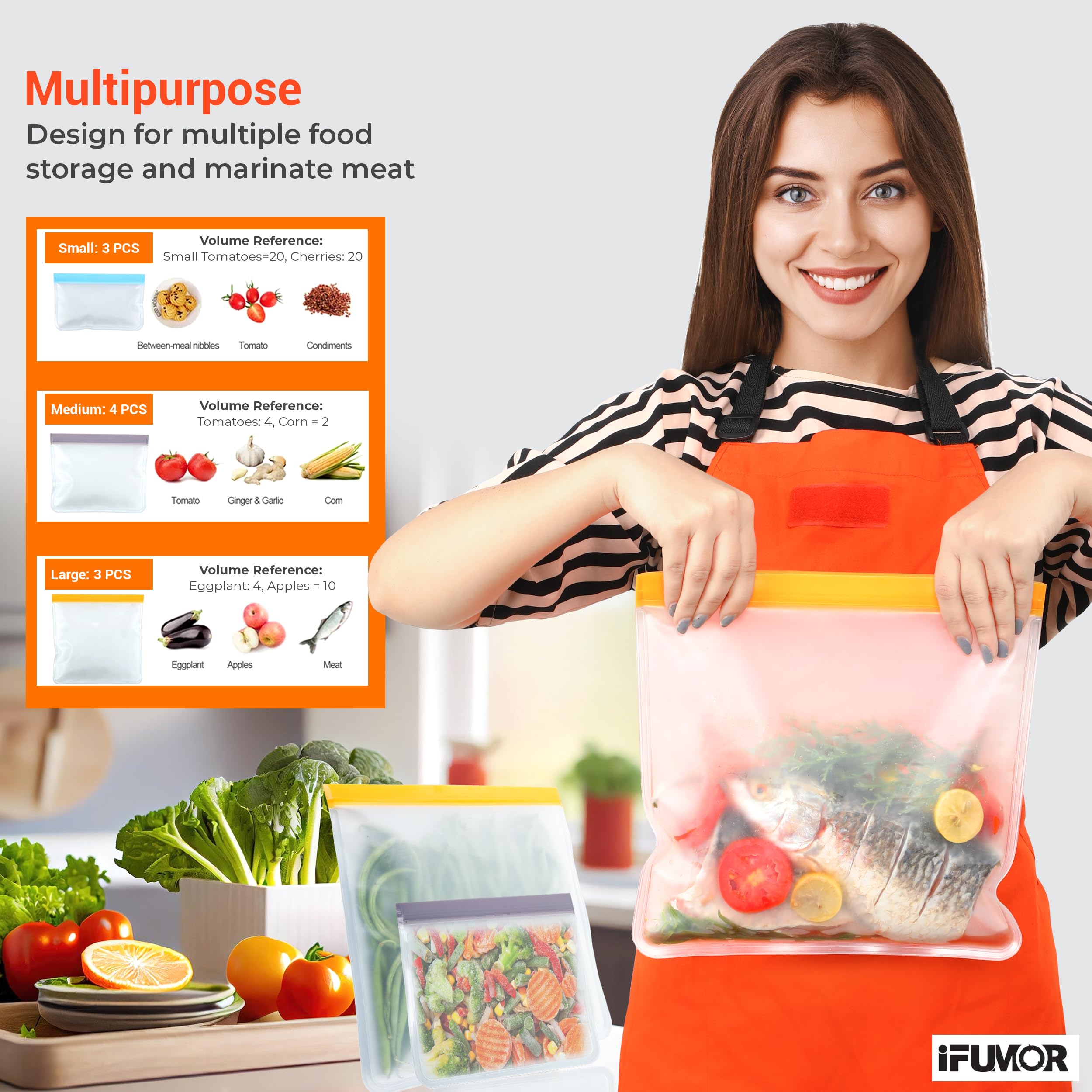 10 Pack Dishwasher Safe Reusable Bags, Leakproof Reusable Freezer Bags, BPA Free Food Storage Bags for Lunch, Marinate and Travel, 3 Gallon, 4 Sandwich, 3 Snack Bags