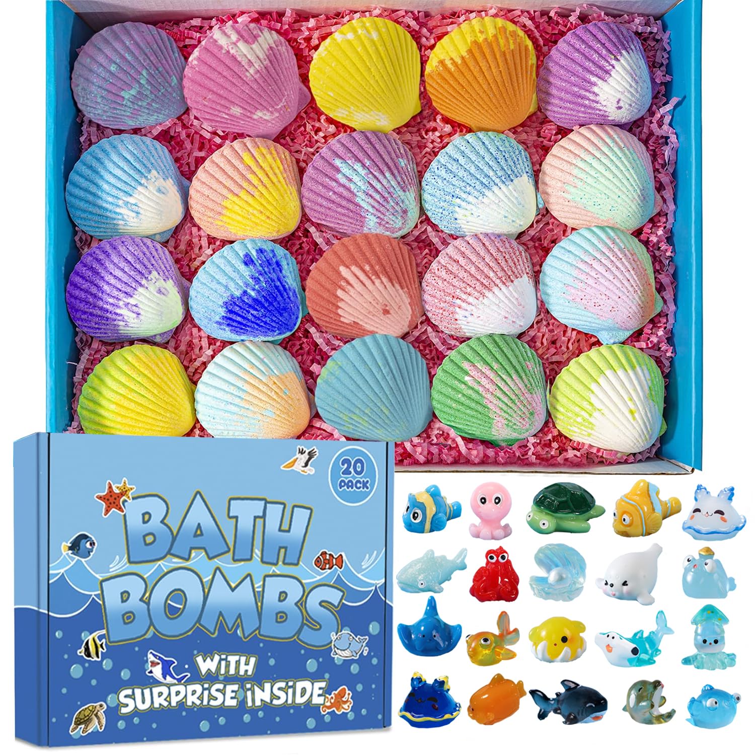 Bath Bombs for Kids with Surprise Fishing Games Inside for Girls Boys - 20 Kids Bath Bombs Gift Set, Handmade Bubble Bath Fizzes Bomb for Chrildren Birthday Christmas and Party Favor Gift for Boys
