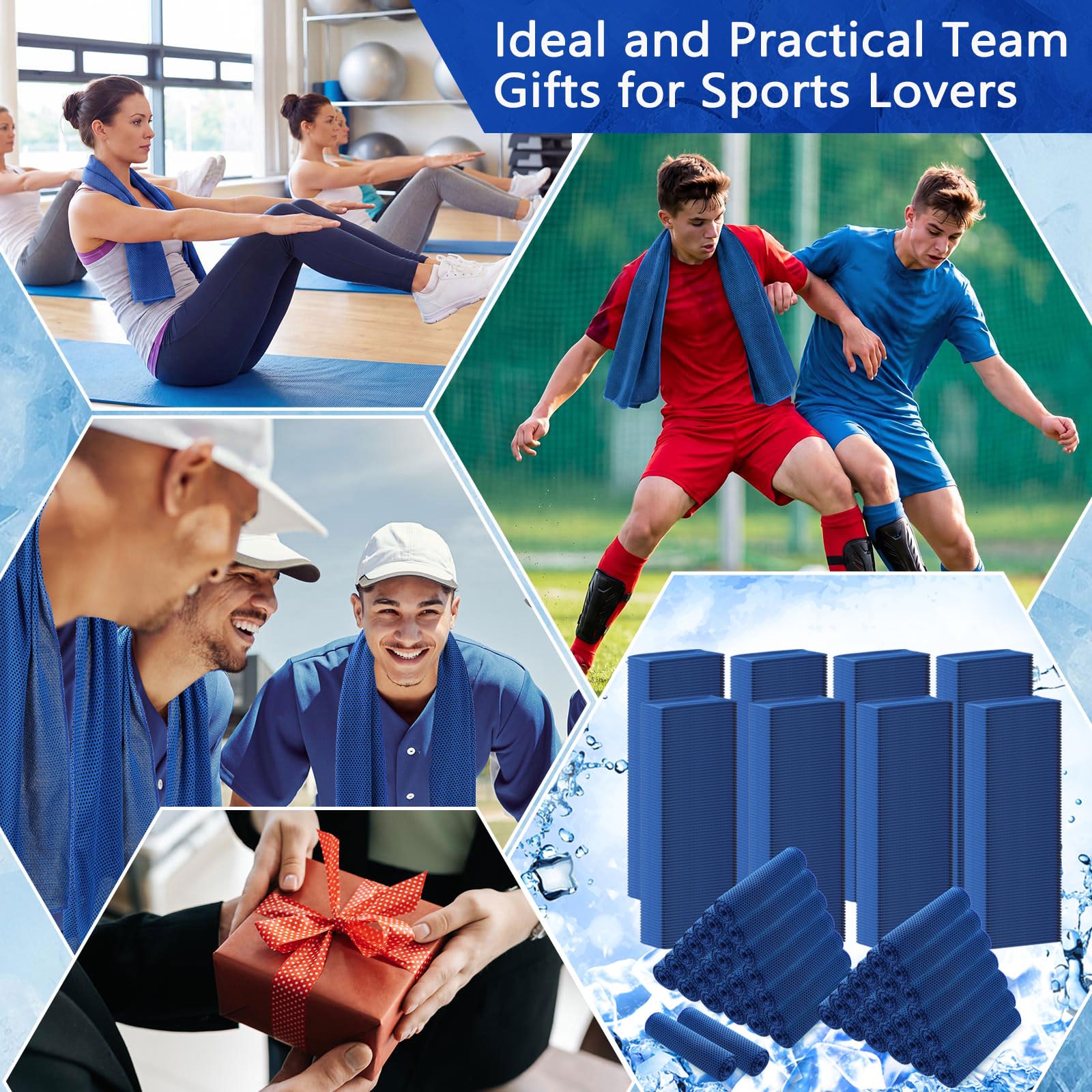 Hosuly 1000 Pack Cooling Towels Bulk 40 x 12 Inch Large Chilly Breathable Sweat Sports Cold Towels Sublimation Microfiber Ice Neck Rag for Hot Weather Workout Gym Team Gift (Dark Blue)