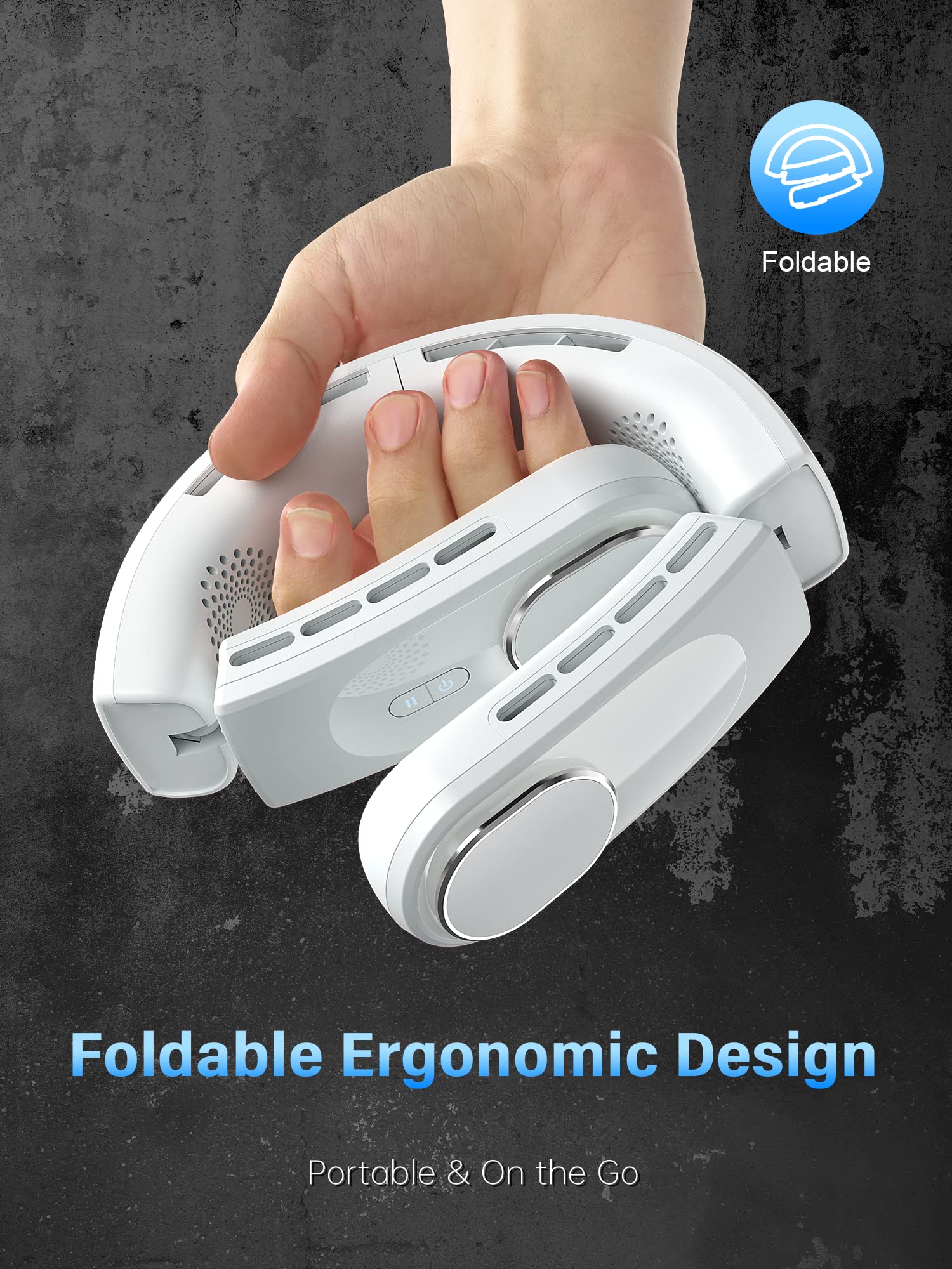ChillGo Neck Fan - 4 Turbo Foldable Portable Fans - Personal Bladeless Fan 5200mAh with Strong Airflow, Neck Fans that Blow Cold Air with 4 Vent Small Mini Fans Wearable Cooling Fan for Travel Outdoor