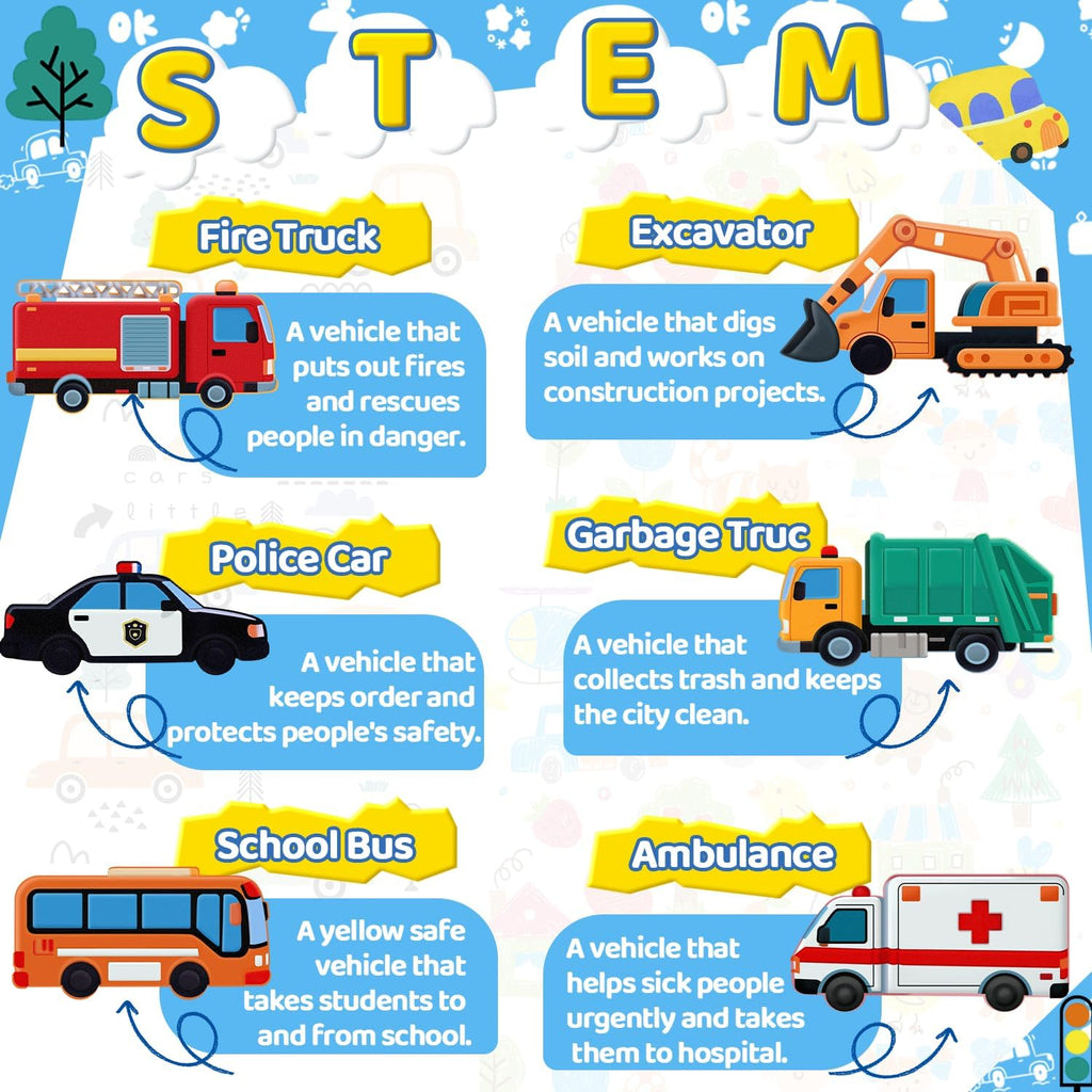 Bath Bombs for Kids, STEM Gifts for Boys Girls Ages 3-12, Handcrafted Car 6 Pack Natural Organic Bubble Bath Bomb Toys, Shaped Like Excavators, Police Car, School Buses, Fire Trucks