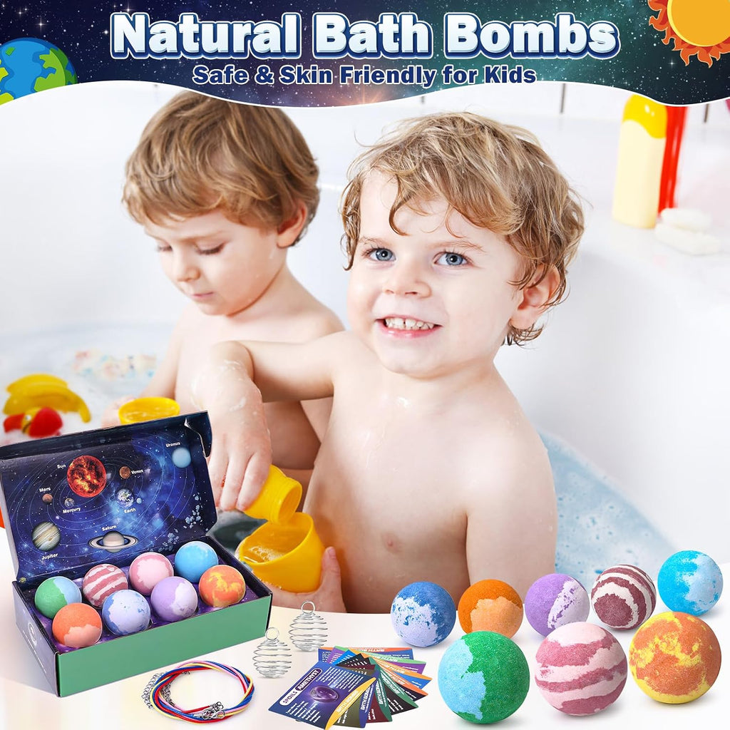 Toylink Galaxy Bath Bombs for Kids with Surprise Inside Space Toys, 8 Pack Planet Bath Bombs with Solar System Gemstones Organic Bubble Bath Fizzies Birthday Christmas Gift for Boys Girls